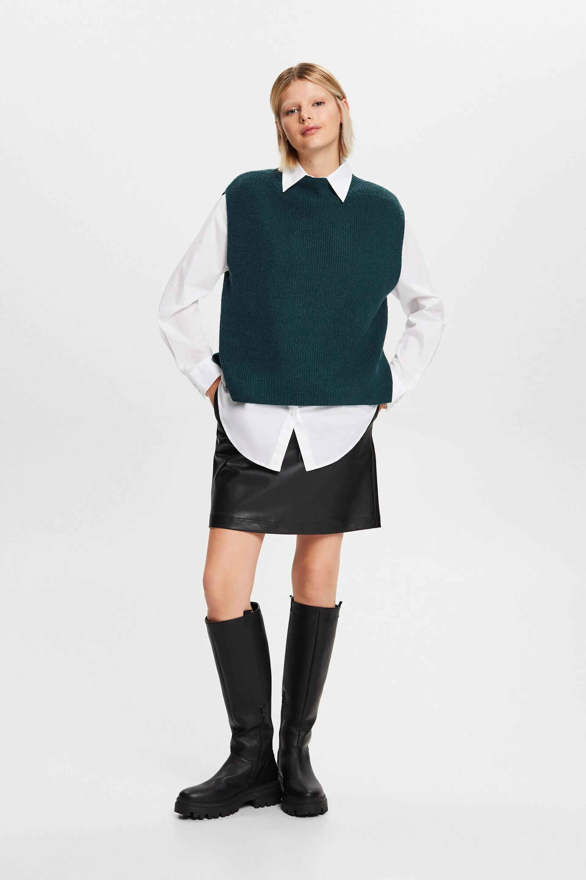 Gilet in maglia a coste in misto lana