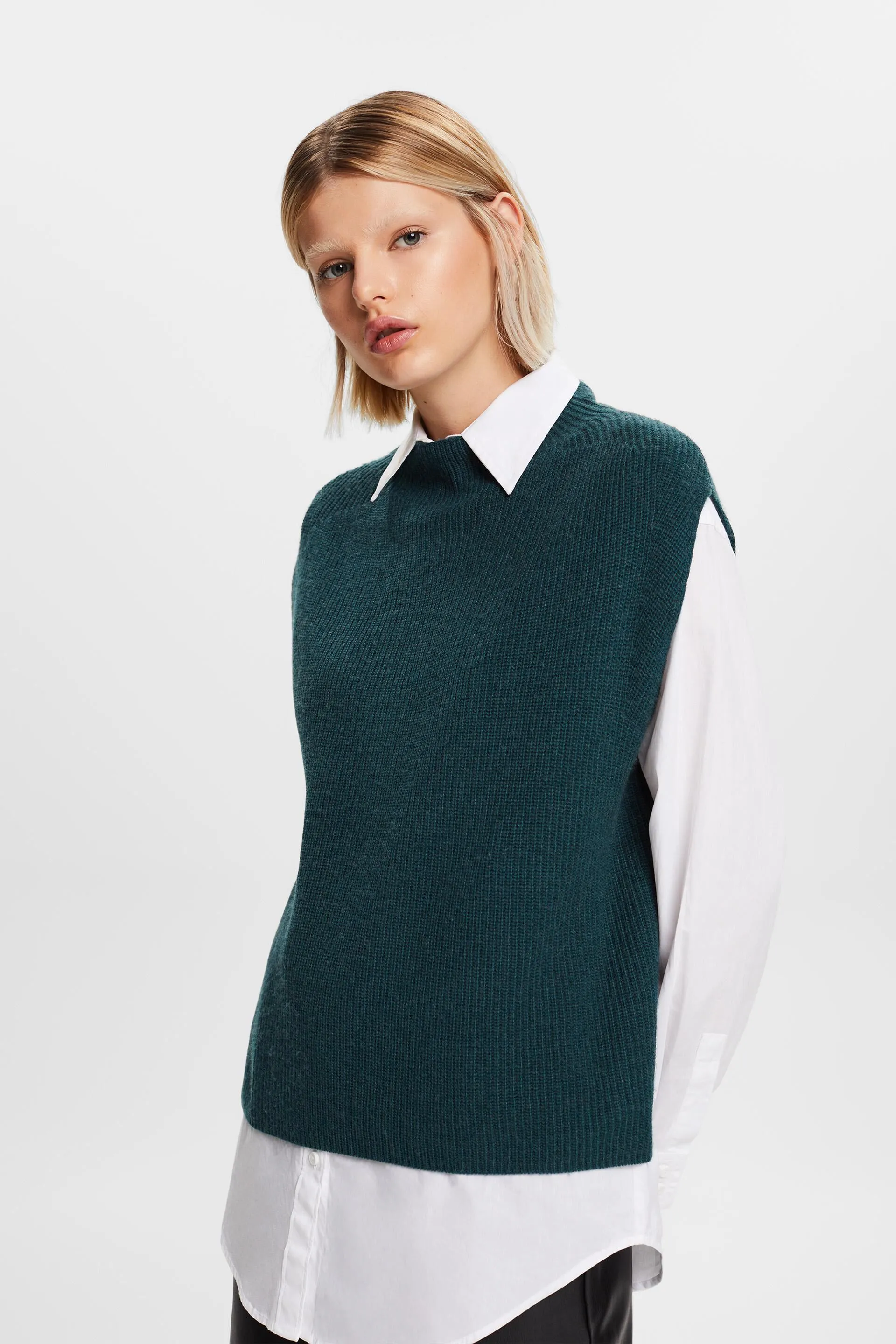 Gilet in maglia a coste in misto lana