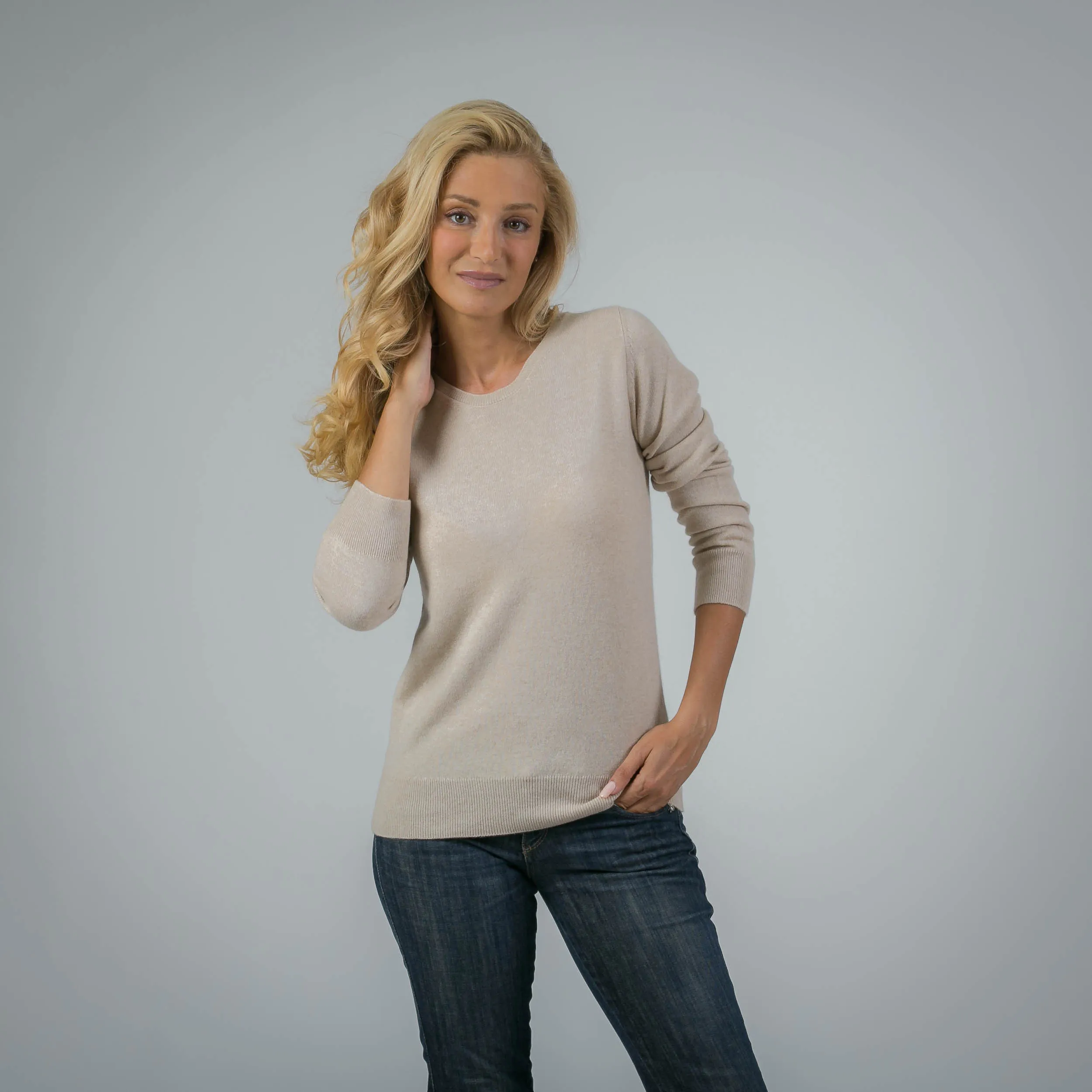 Girocollo in puro Cashmere Beige