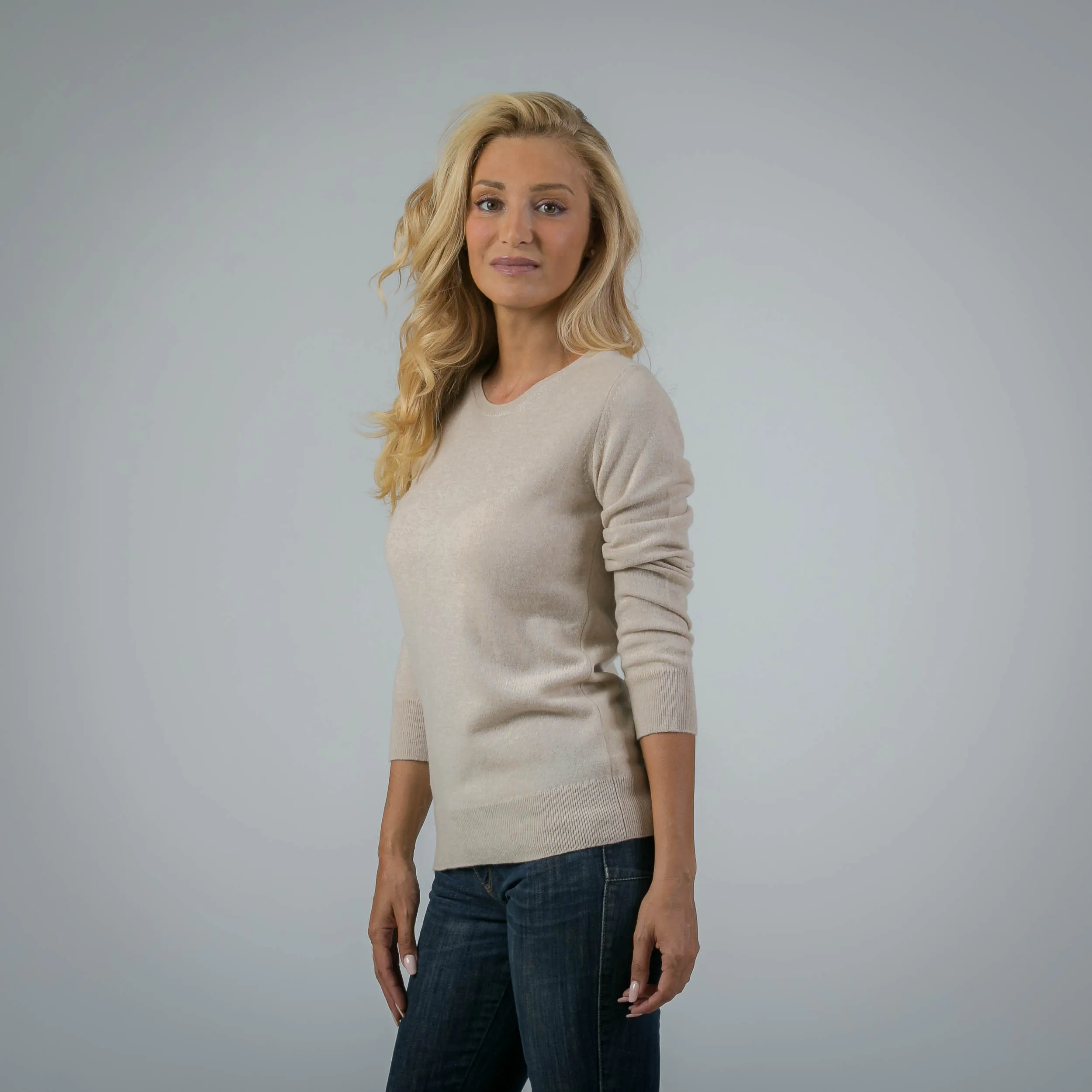 Girocollo in puro Cashmere Beige
