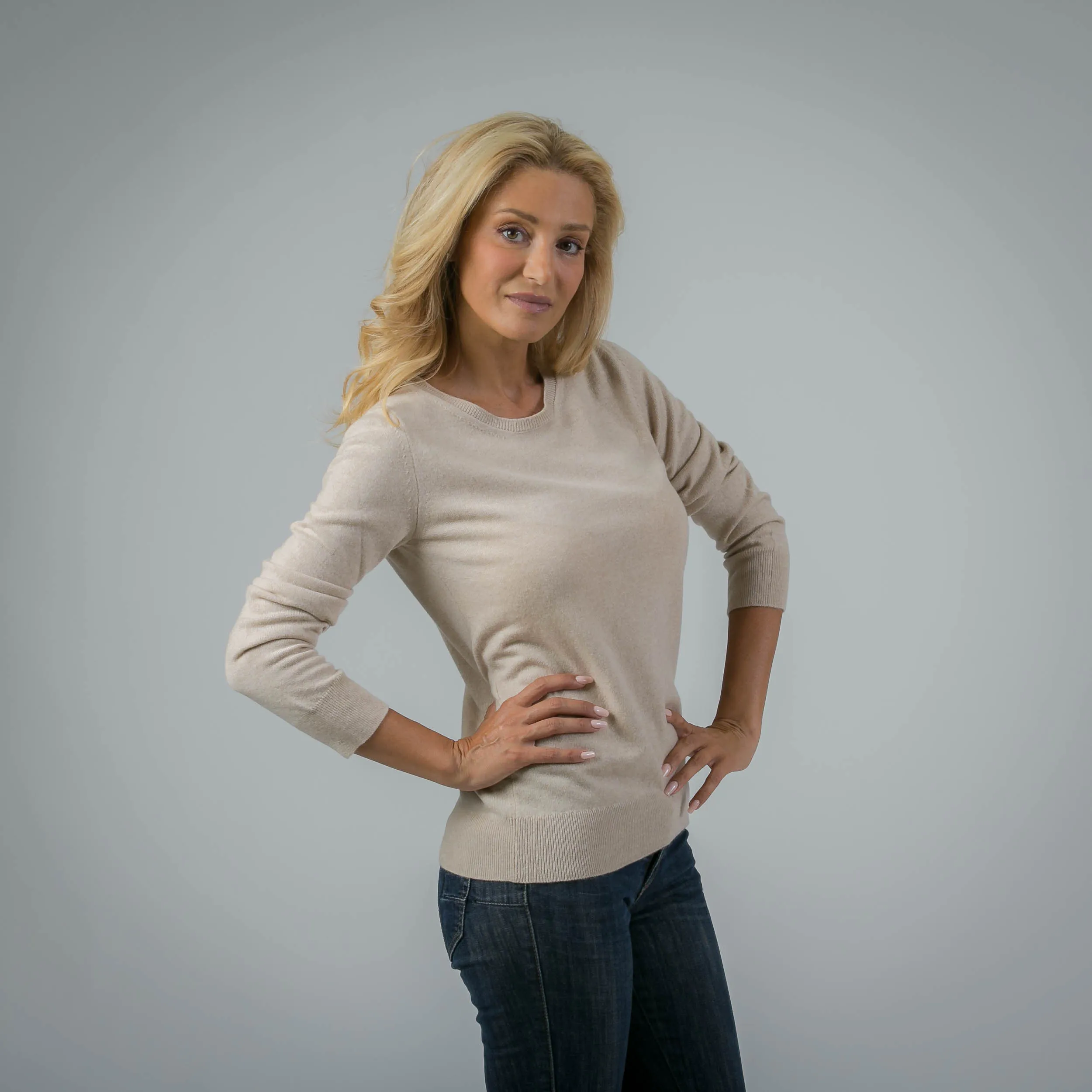 Girocollo in puro Cashmere Beige