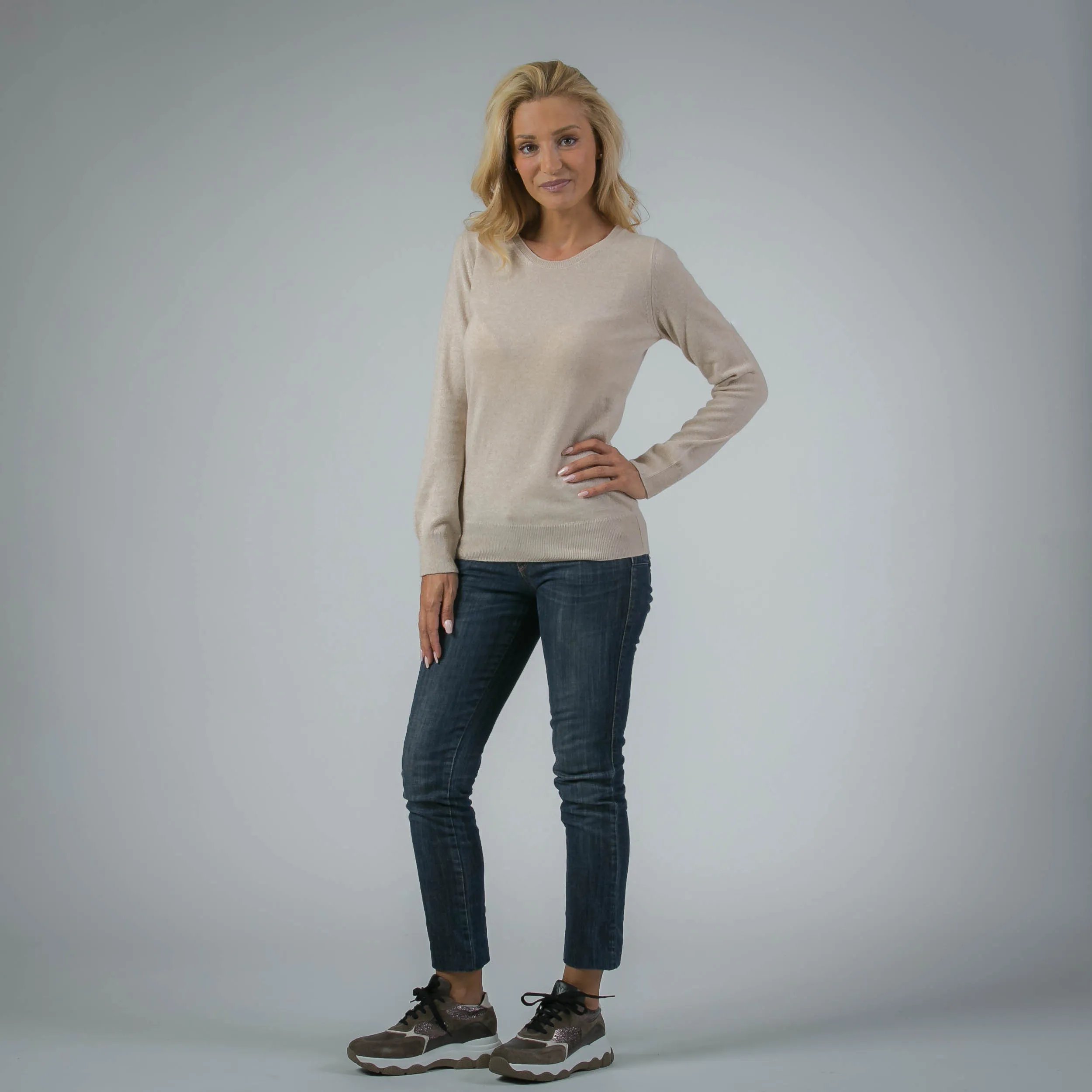Girocollo in puro Cashmere Beige