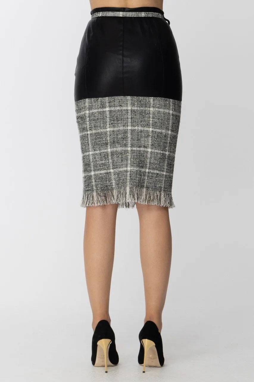 Gonna midi in simil pelle e tweed Nero