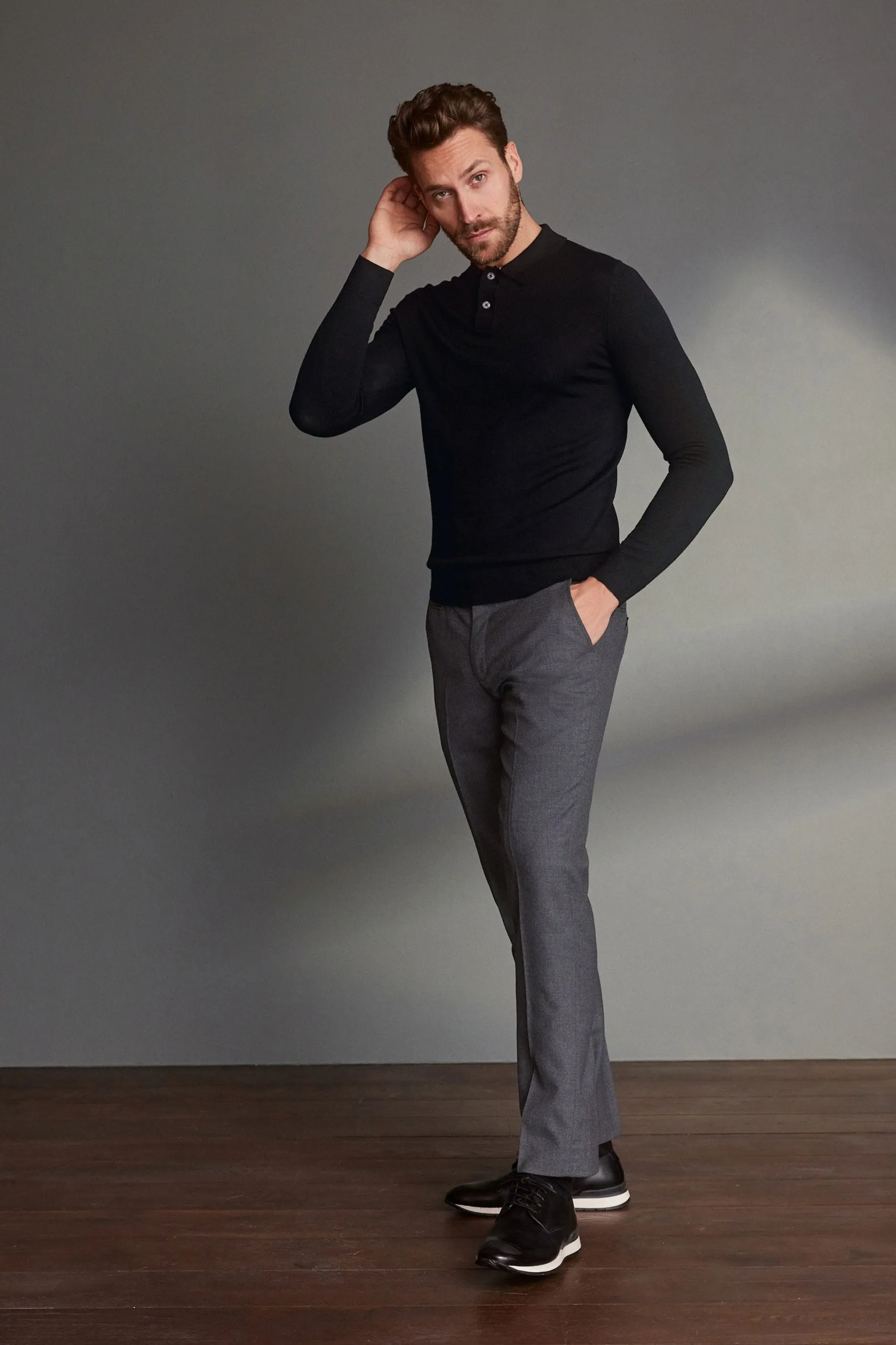 Grigio  - Signature - Pantaloni in 100% lana con vita Motion Flex