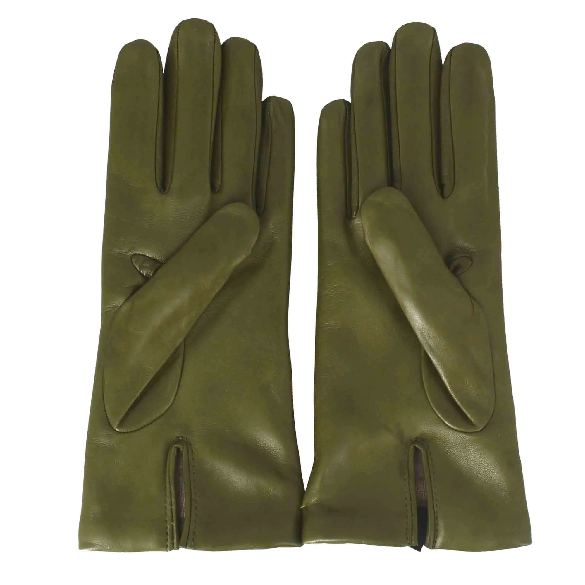 Guanto da donna in pelle colore verde liscia con fodera in cashmere