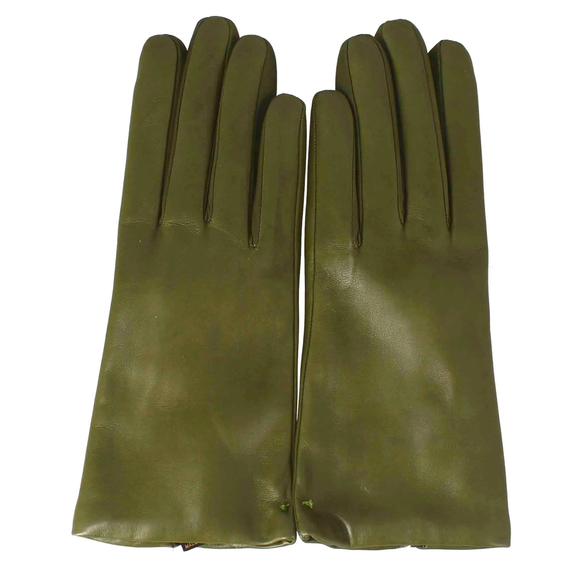 Guanto da donna in pelle colore verde liscia con fodera in cashmere