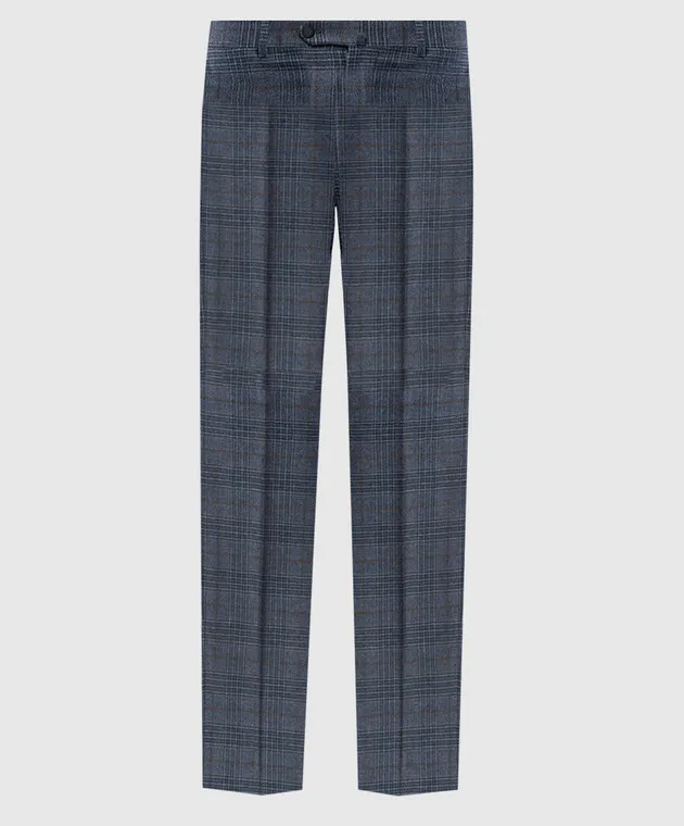 ISAIA Pantaloni in lana e cashmere check blu 0073158333K