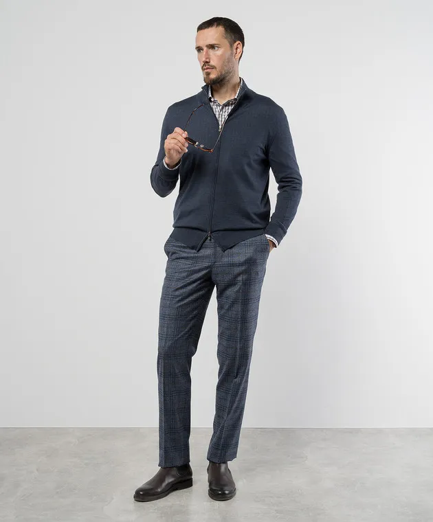 ISAIA Pantaloni in lana e cashmere check blu 0073158333K