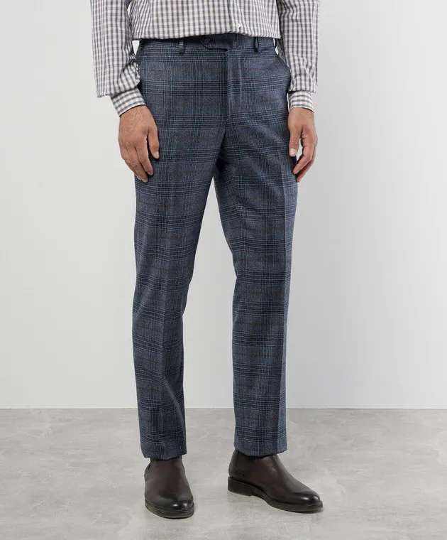 ISAIA Pantaloni in lana e cashmere check blu 0073158333K