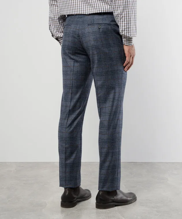 ISAIA Pantaloni in lana e cashmere check blu 0073158333K
