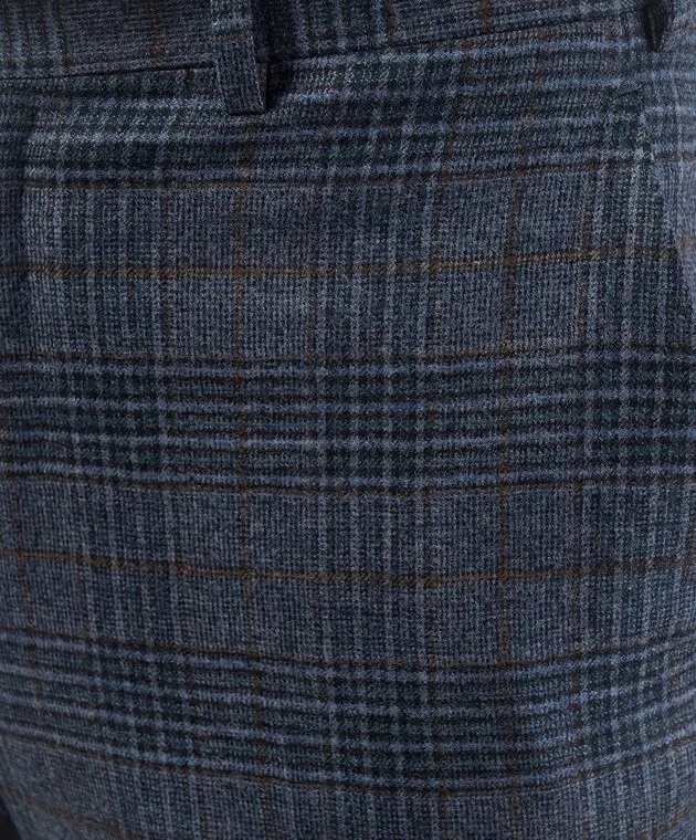 ISAIA Pantaloni in lana e cashmere check blu 0073158333K