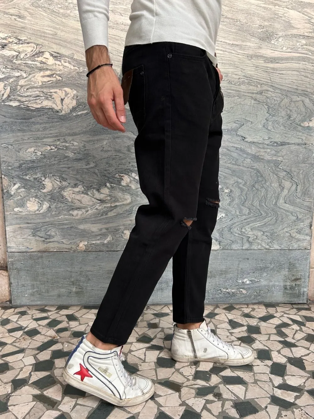 Jeans carrot cooper taglio ginocchio