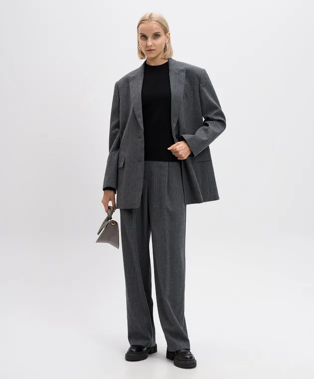 Juun.j Pantaloni in lana a righe grigie JW4921W053