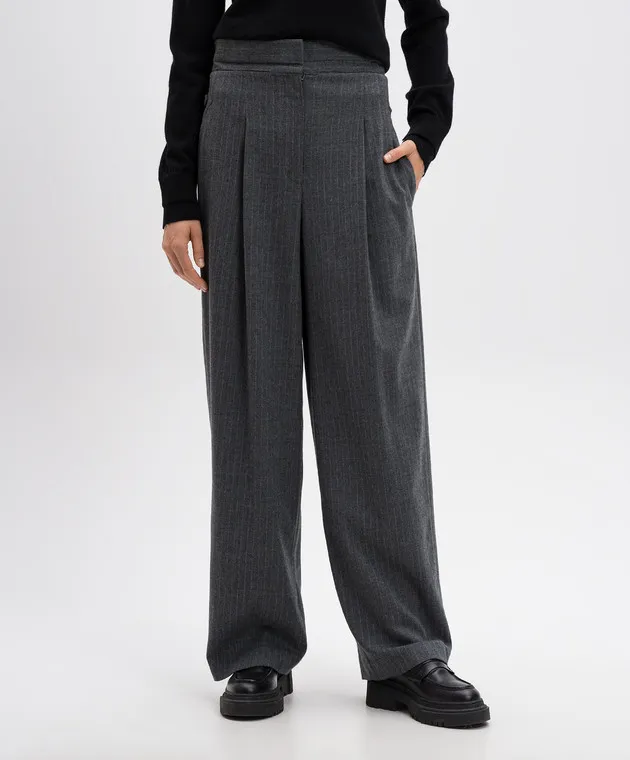 Juun.j Pantaloni in lana a righe grigie JW4921W053