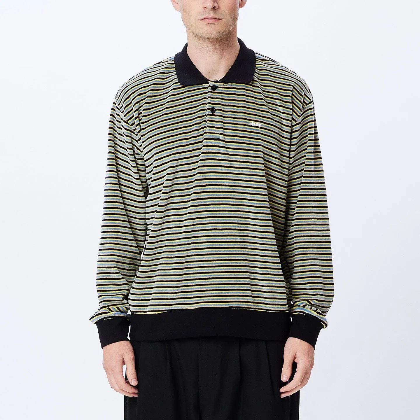 KEPT POLO SWEATSHIRT SPECIALTY FLEECE - BLACK MULTI