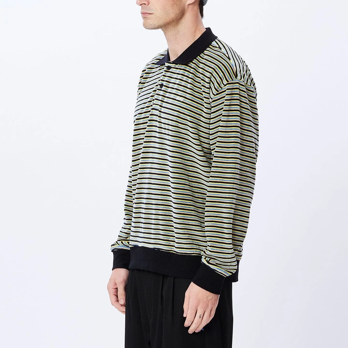 KEPT POLO SWEATSHIRT SPECIALTY FLEECE - BLACK MULTI