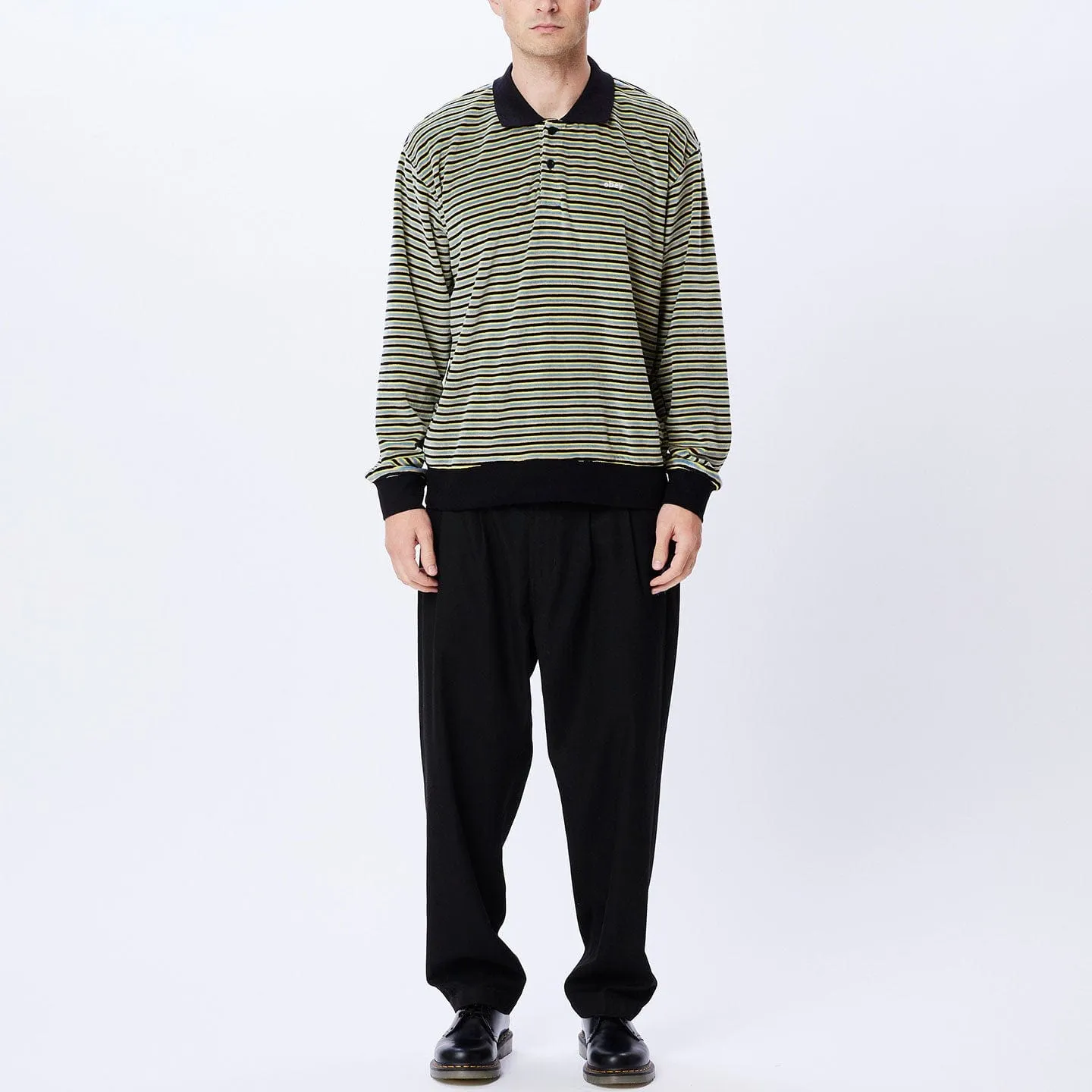 KEPT POLO SWEATSHIRT SPECIALTY FLEECE - BLACK MULTI