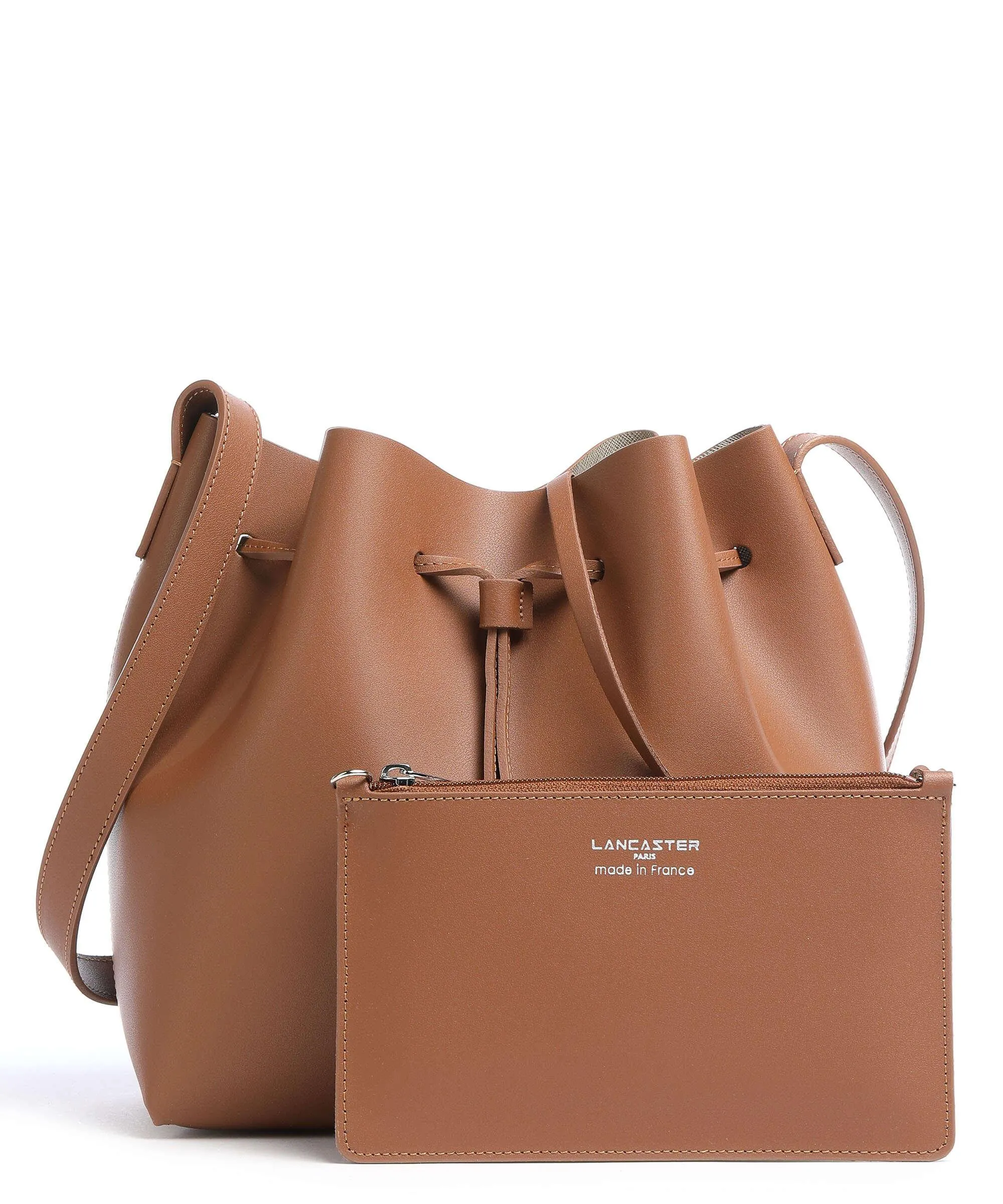  Lancaster Pur & Element City Americanino Borsa a secchiello pelle di vacchetta finemente grana camel  