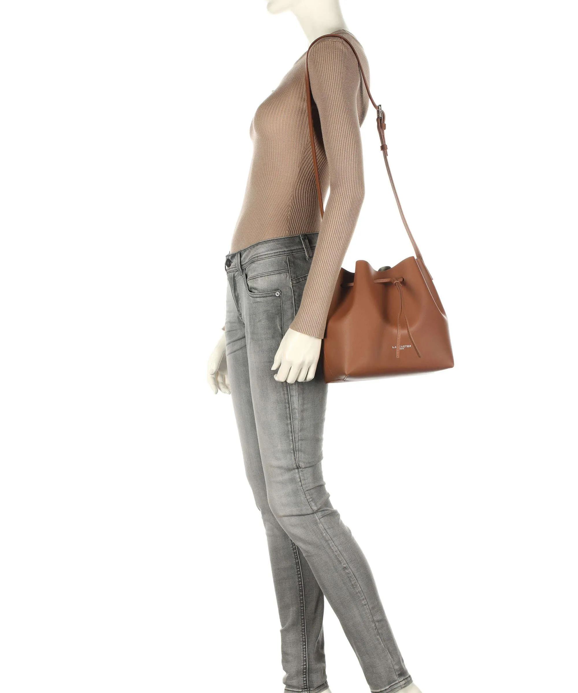  Lancaster Pur & Element City Americanino Borsa a secchiello pelle di vacchetta finemente grana camel  