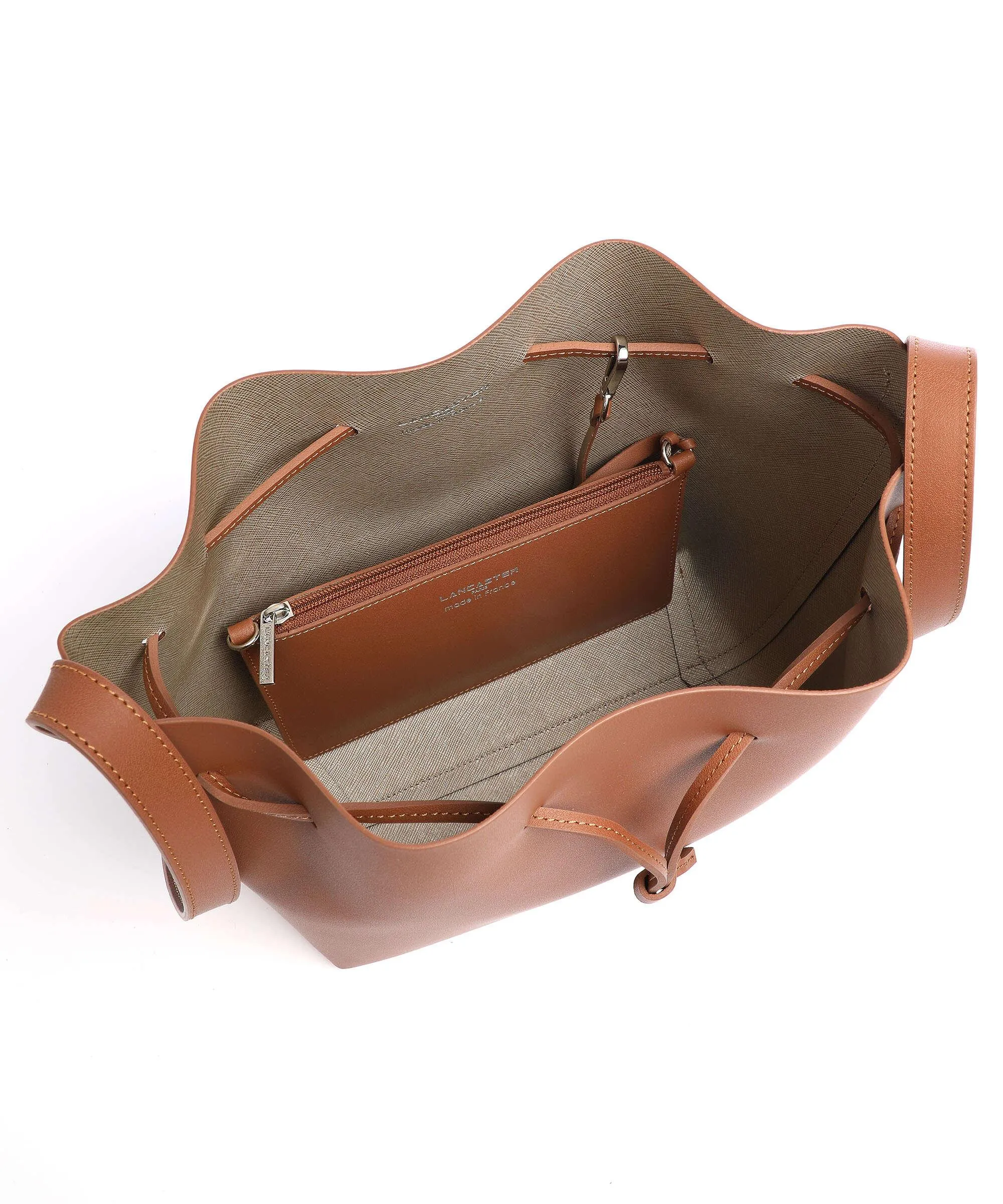  Lancaster Pur & Element City Americanino Borsa a secchiello pelle di vacchetta finemente grana camel  