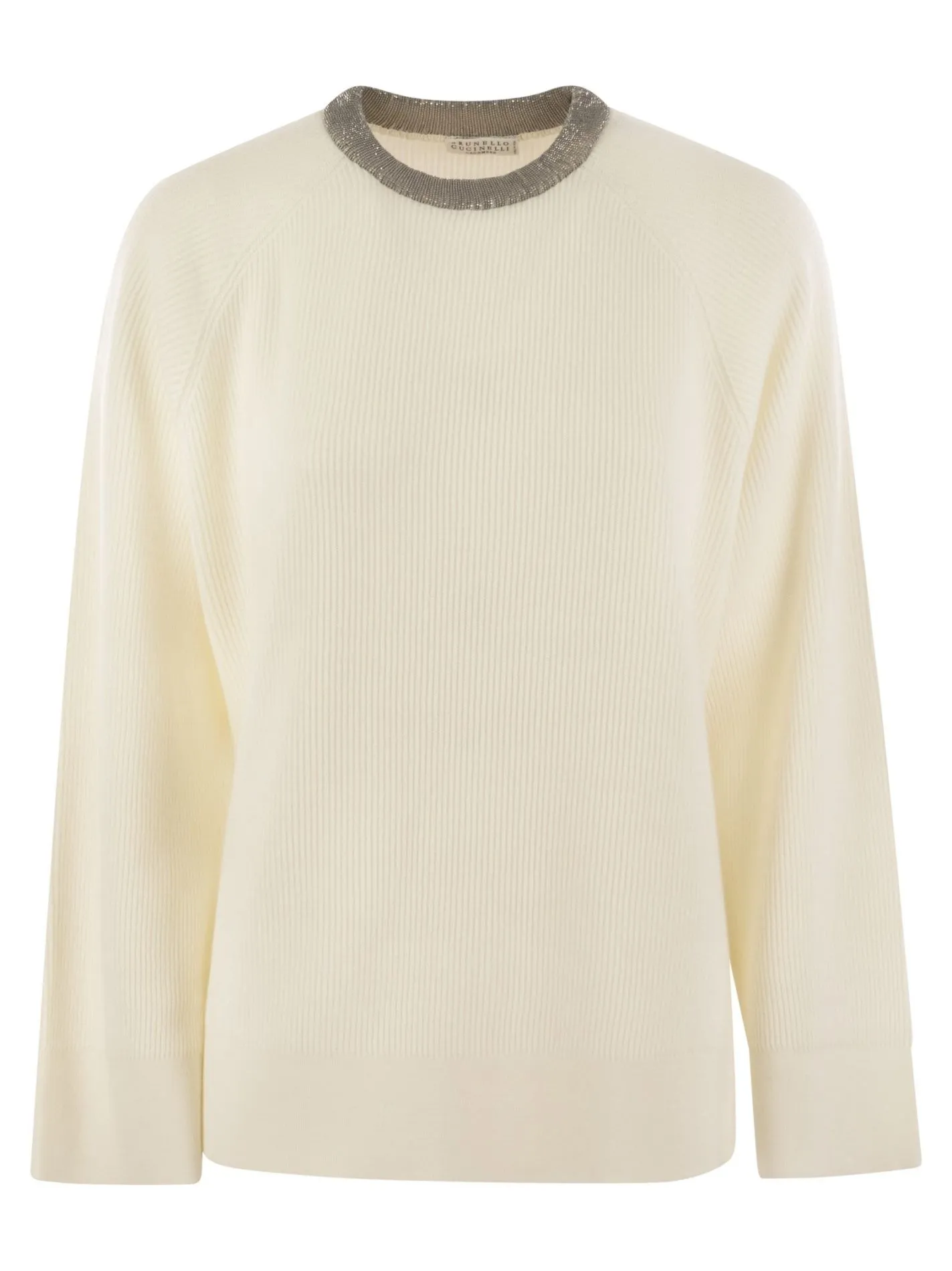Maglia a coste in cashmere con monile