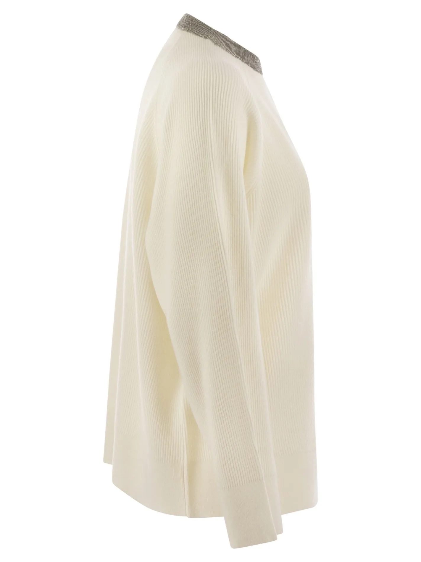 Maglia a coste in cashmere con monile