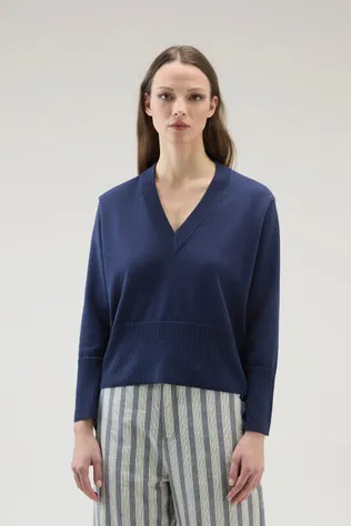 Maglia con scollo a V in cotone e cashmere                                                                                      