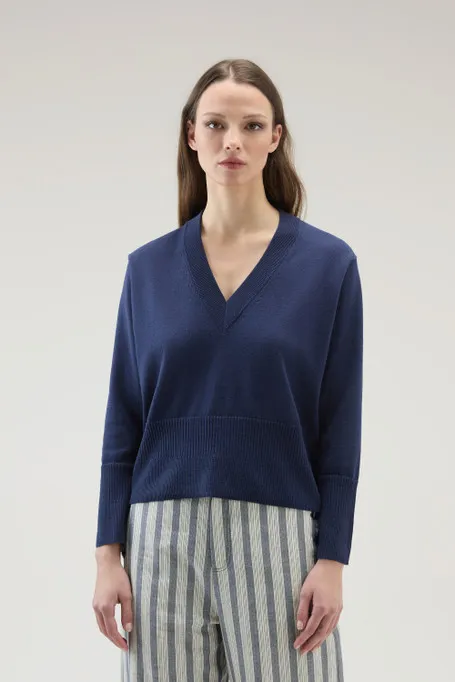 Maglia con scollo a V in cotone e cashmere                                                                                      