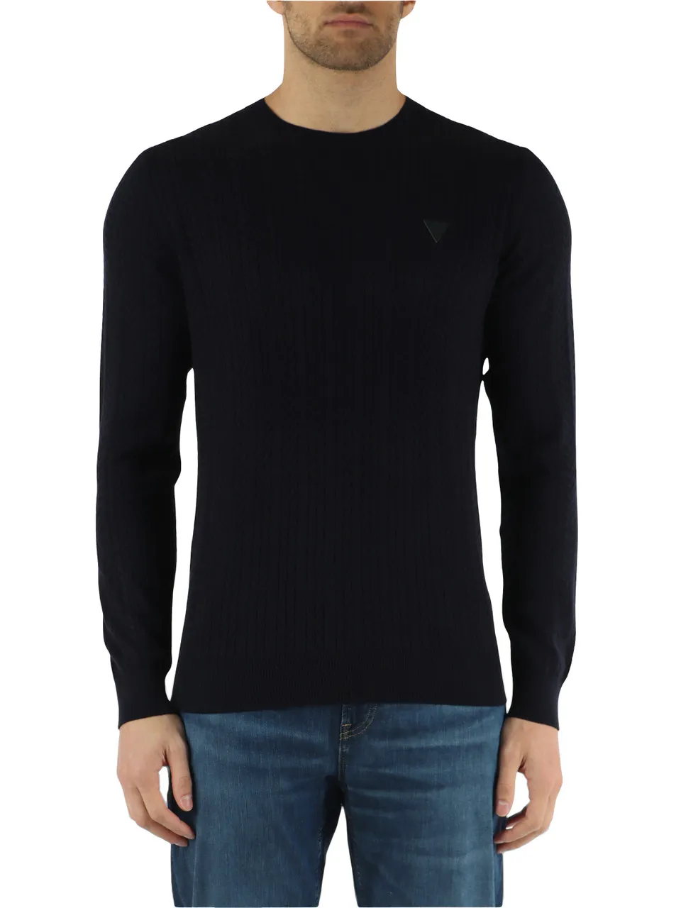 Maglia girocollo a trecce in misto cotone e lino