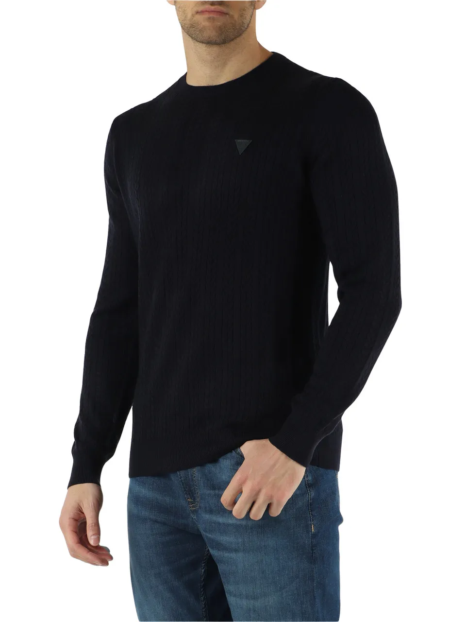 Maglia girocollo a trecce in misto cotone e lino