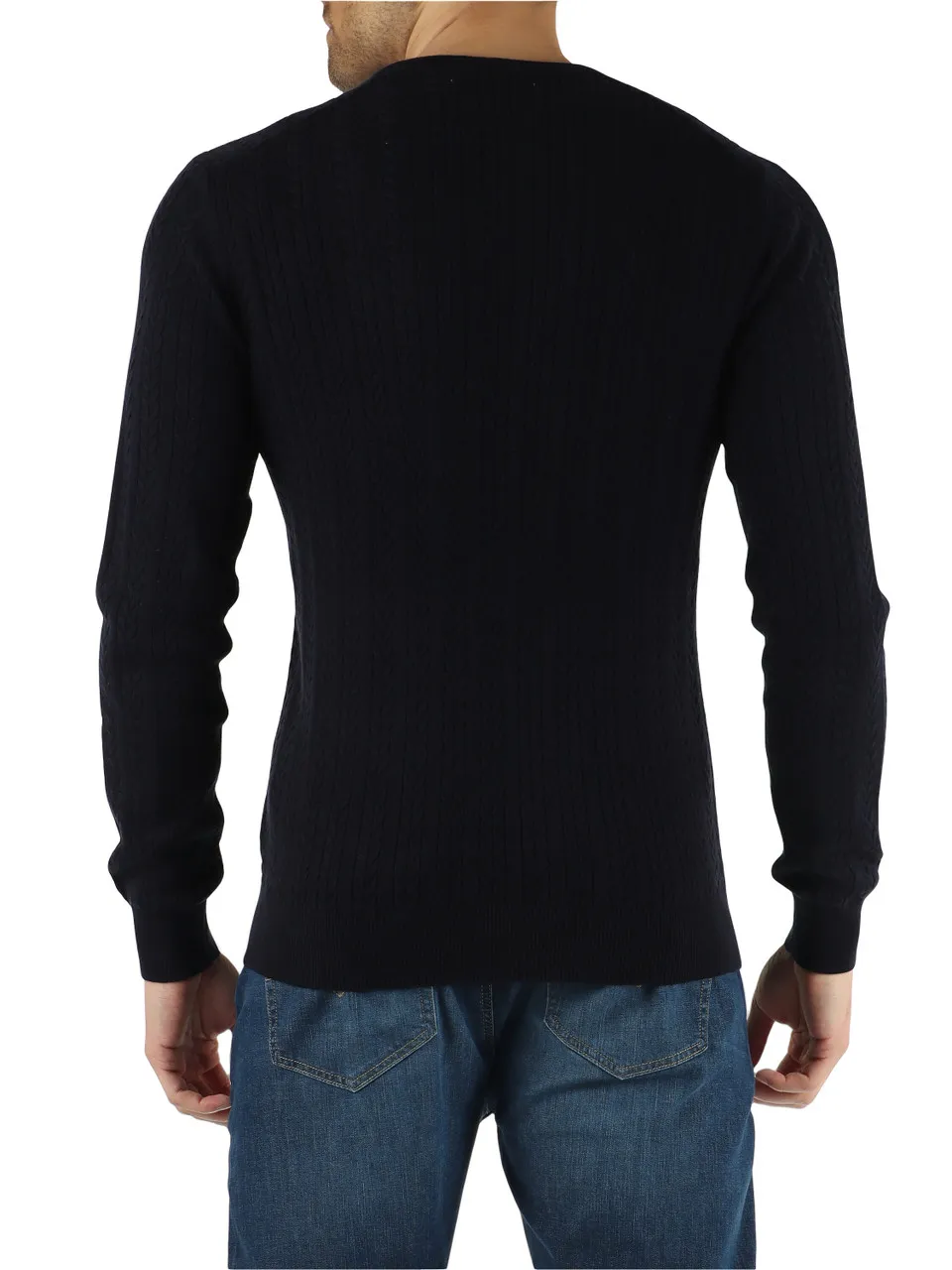 Maglia girocollo a trecce in misto cotone e lino