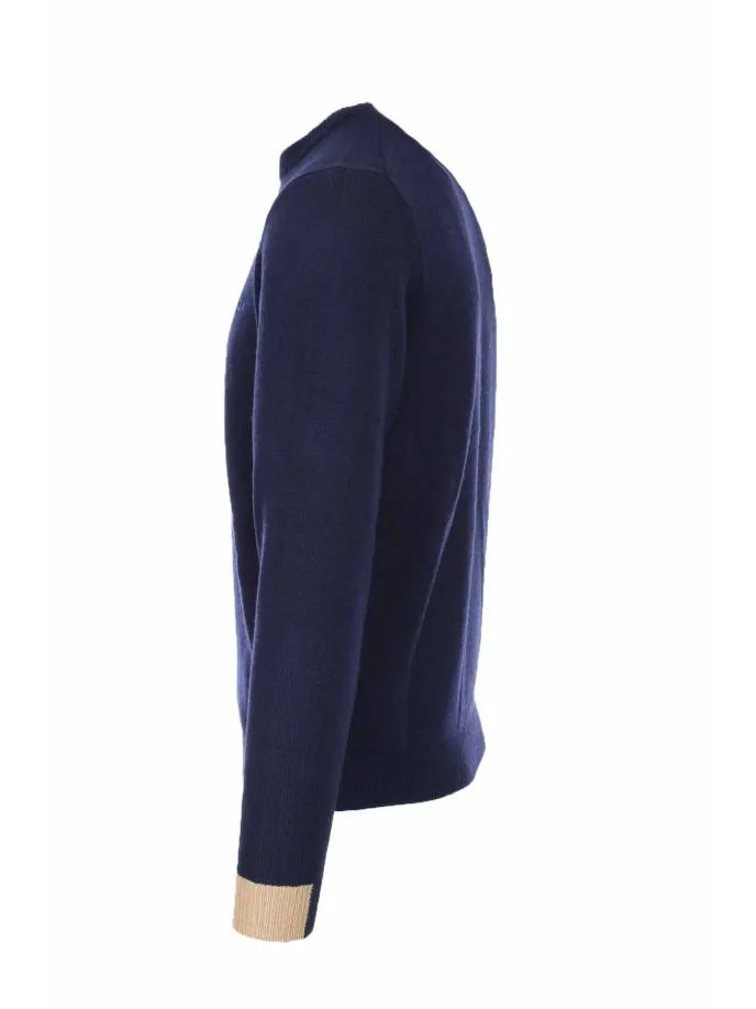 Maglia girocollo in lana con polsini in contrasto