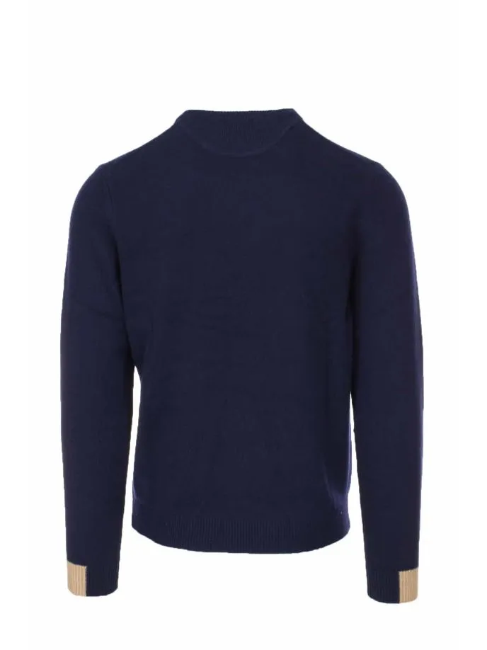 Maglia girocollo in lana con polsini in contrasto