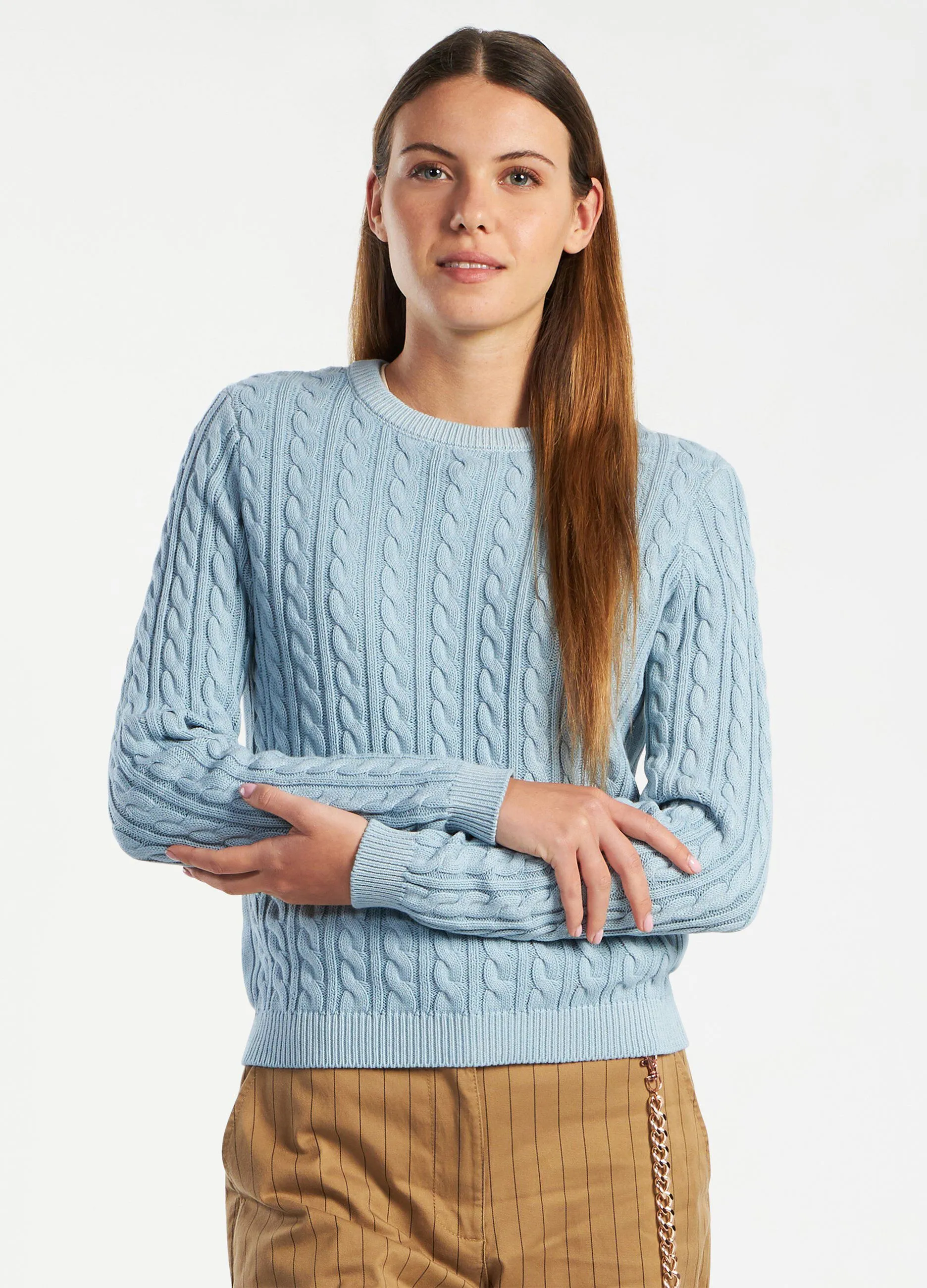 Maglia in tricot di puro cotone a trecce donna