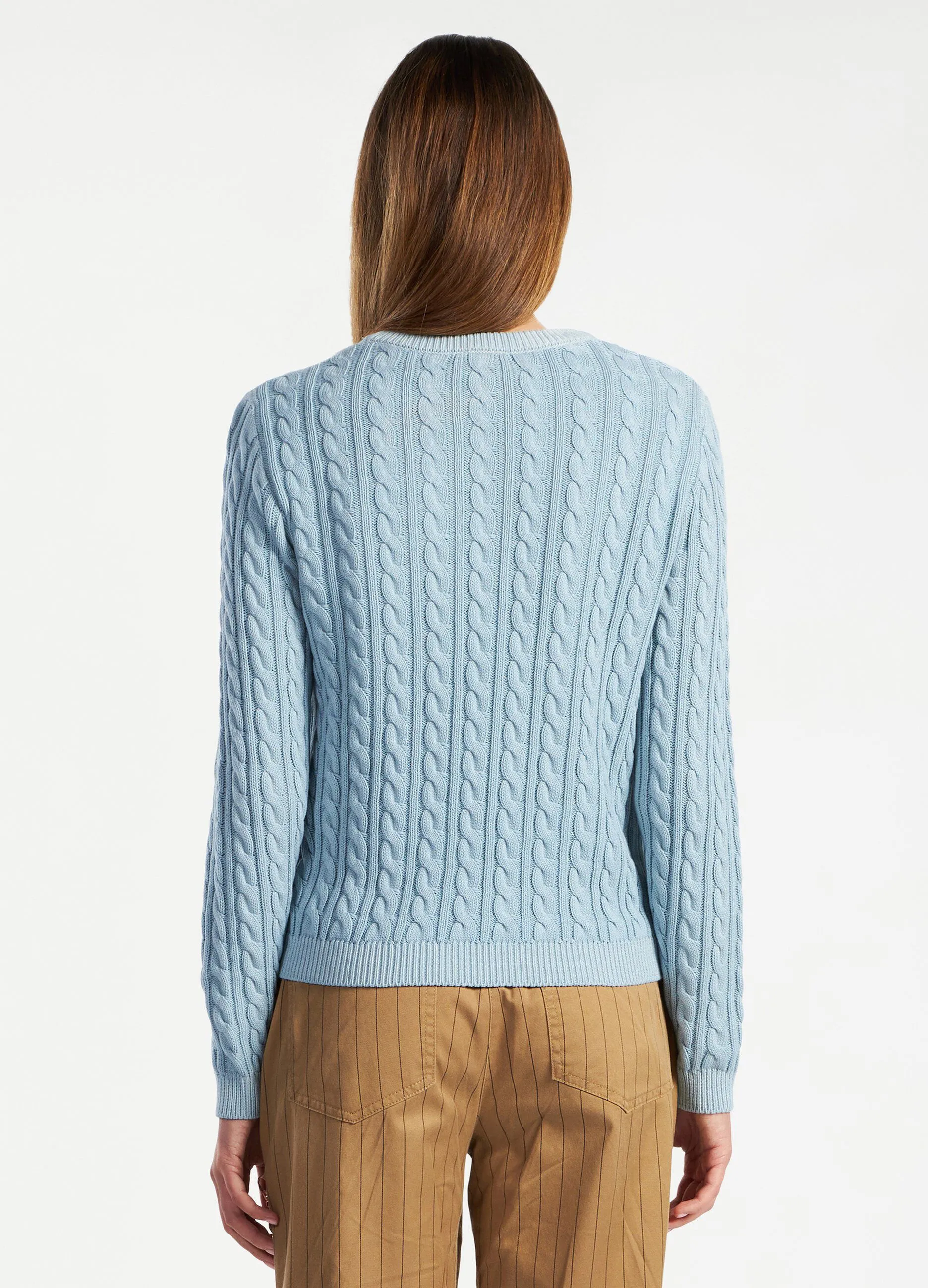 Maglia in tricot di puro cotone a trecce donna