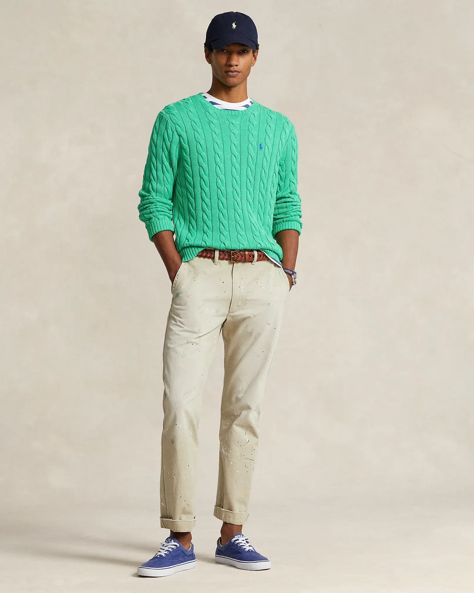 MAGLIA VERDE IN COTONE A TRECCE