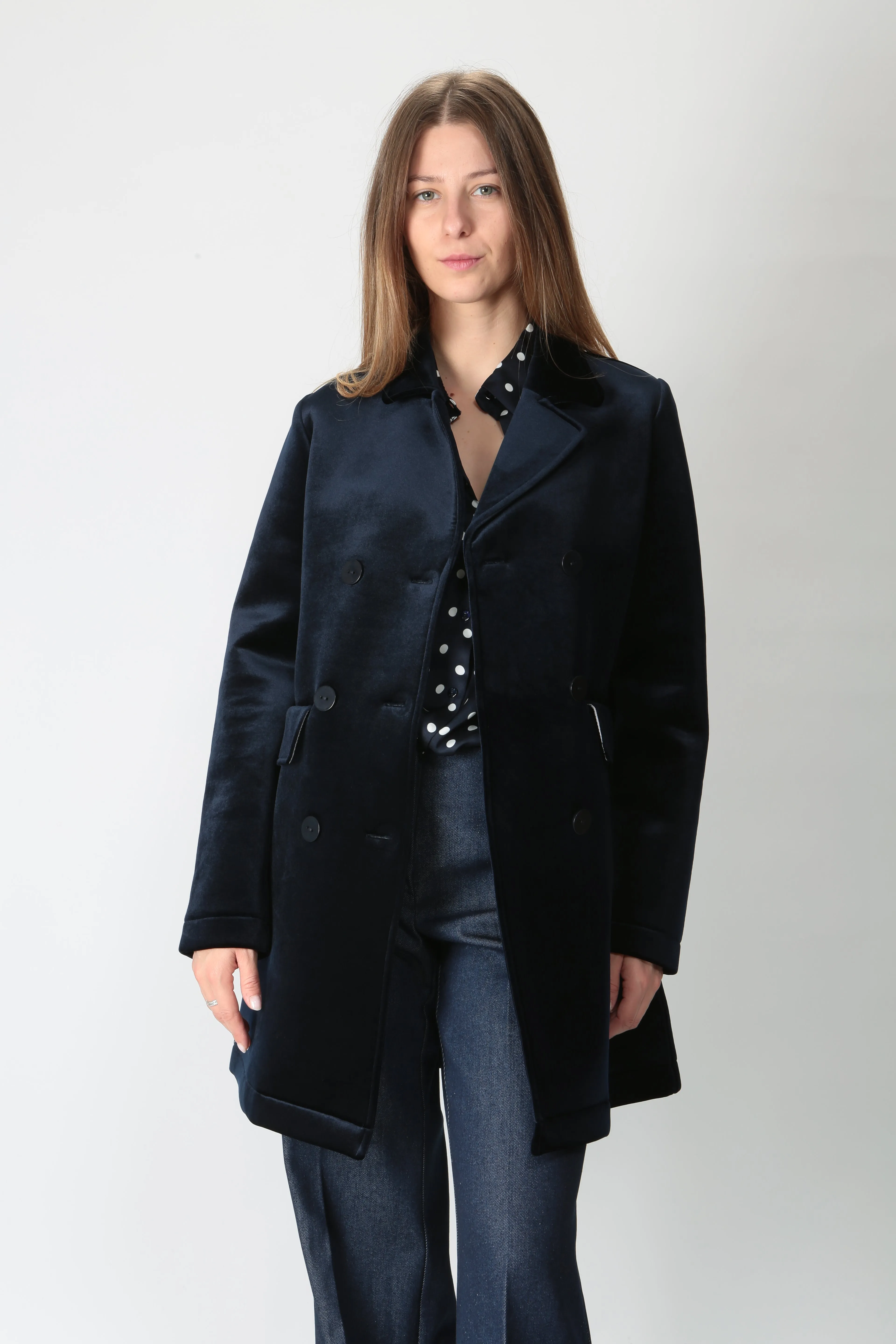Maida Mila Cappotto doppiopetto in velluto e neoprene 245M1192