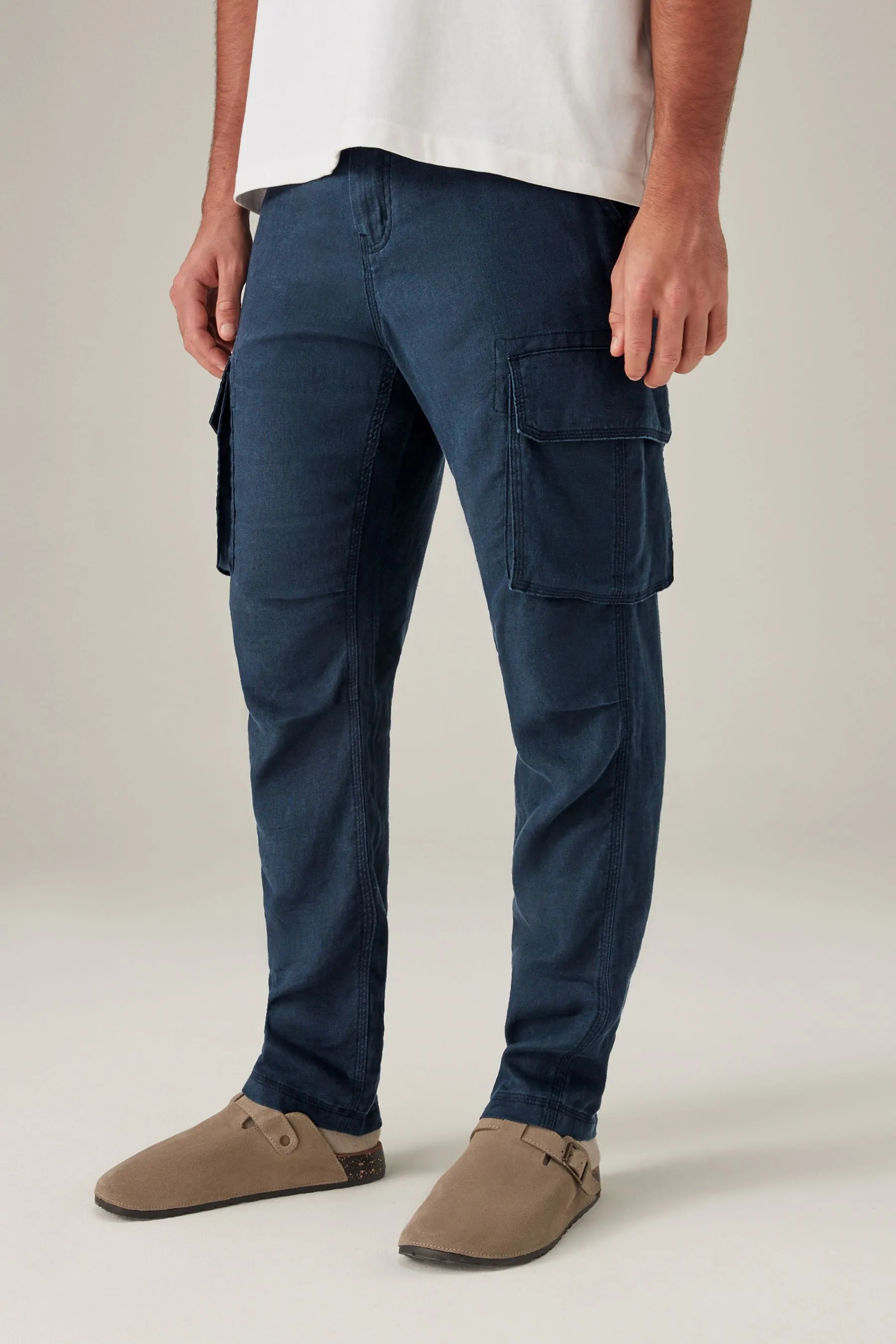 Navy  - 100% lino Pantaloni