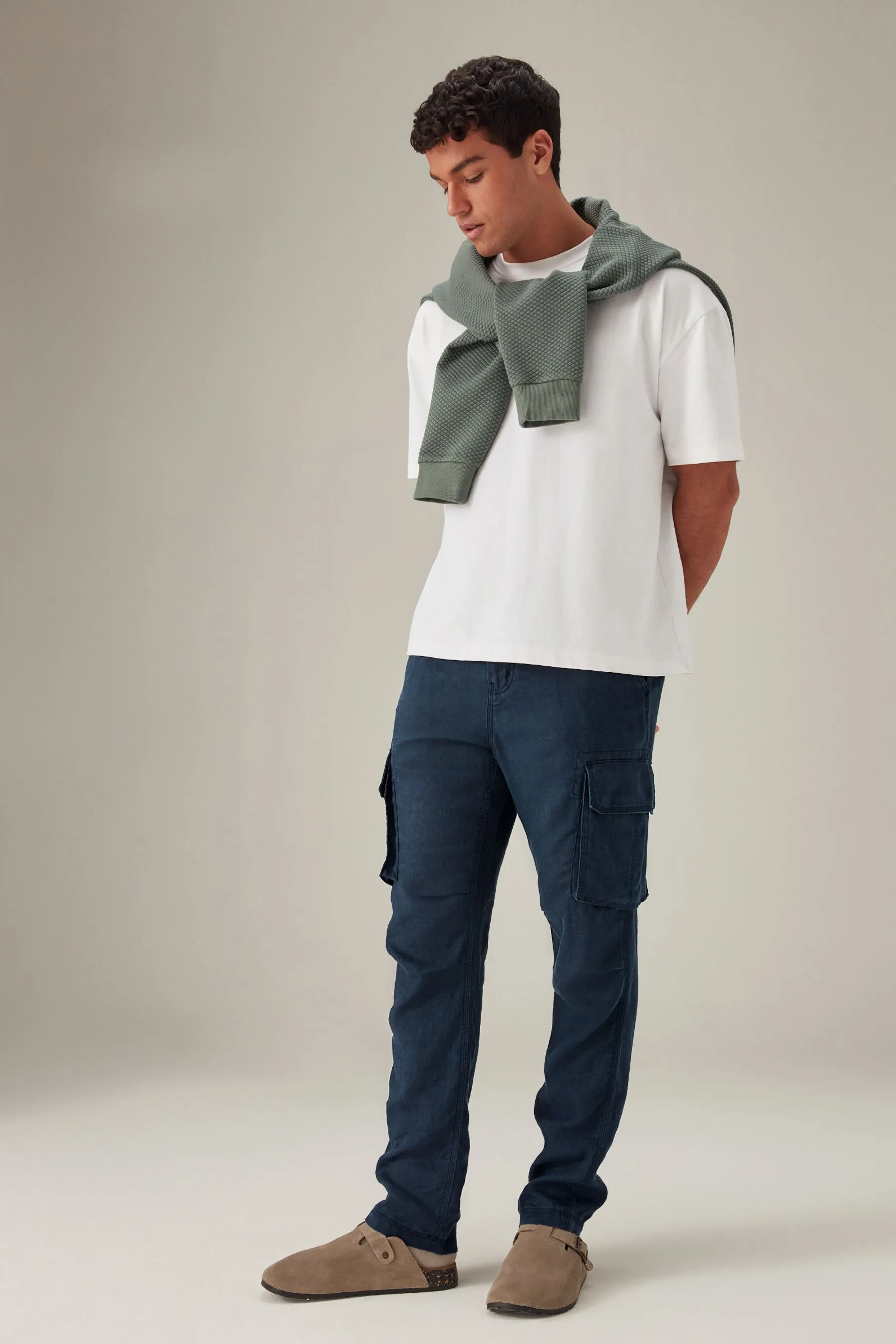 Navy  - 100% lino Pantaloni