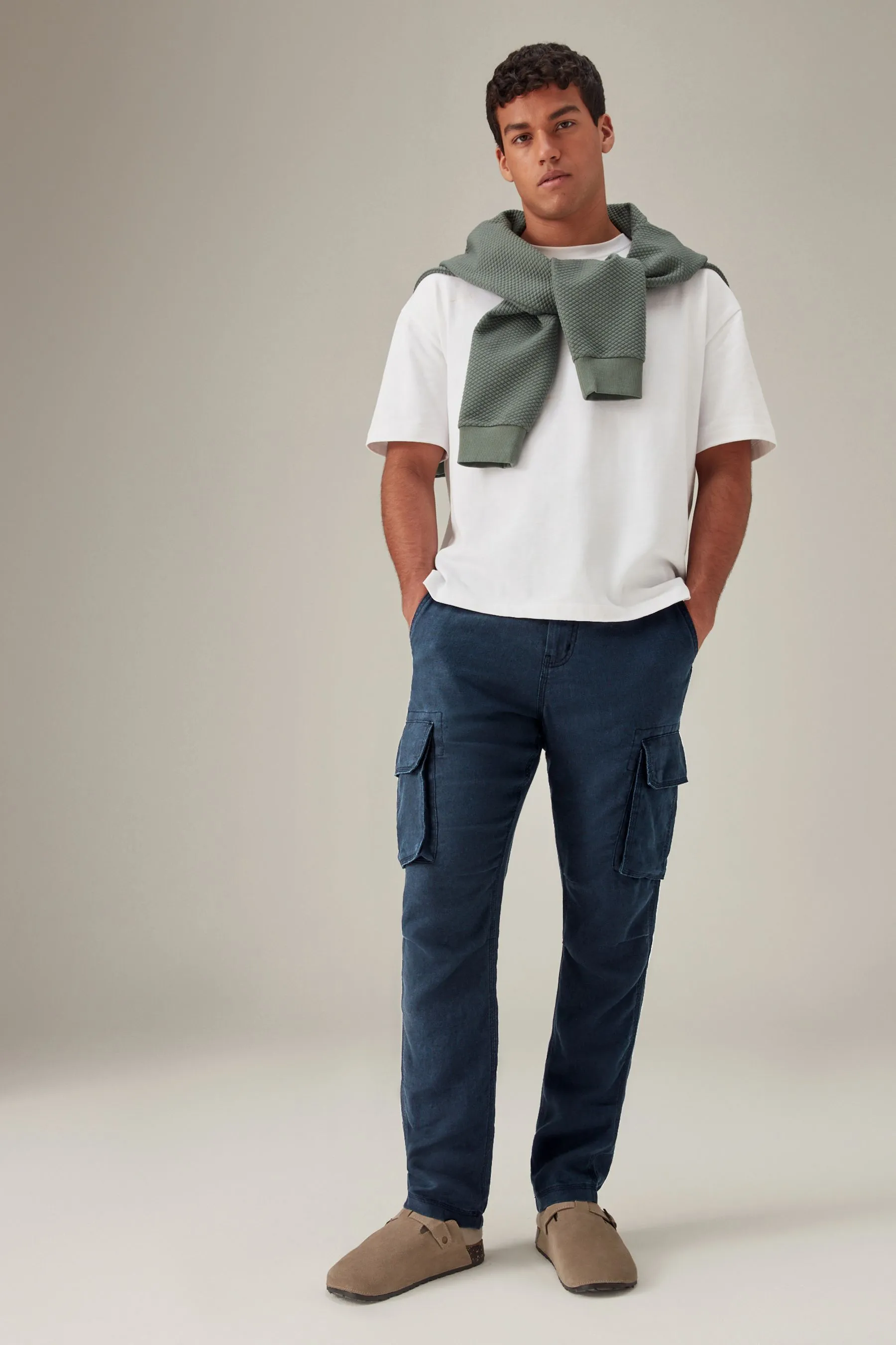 Navy  - 100% lino Pantaloni