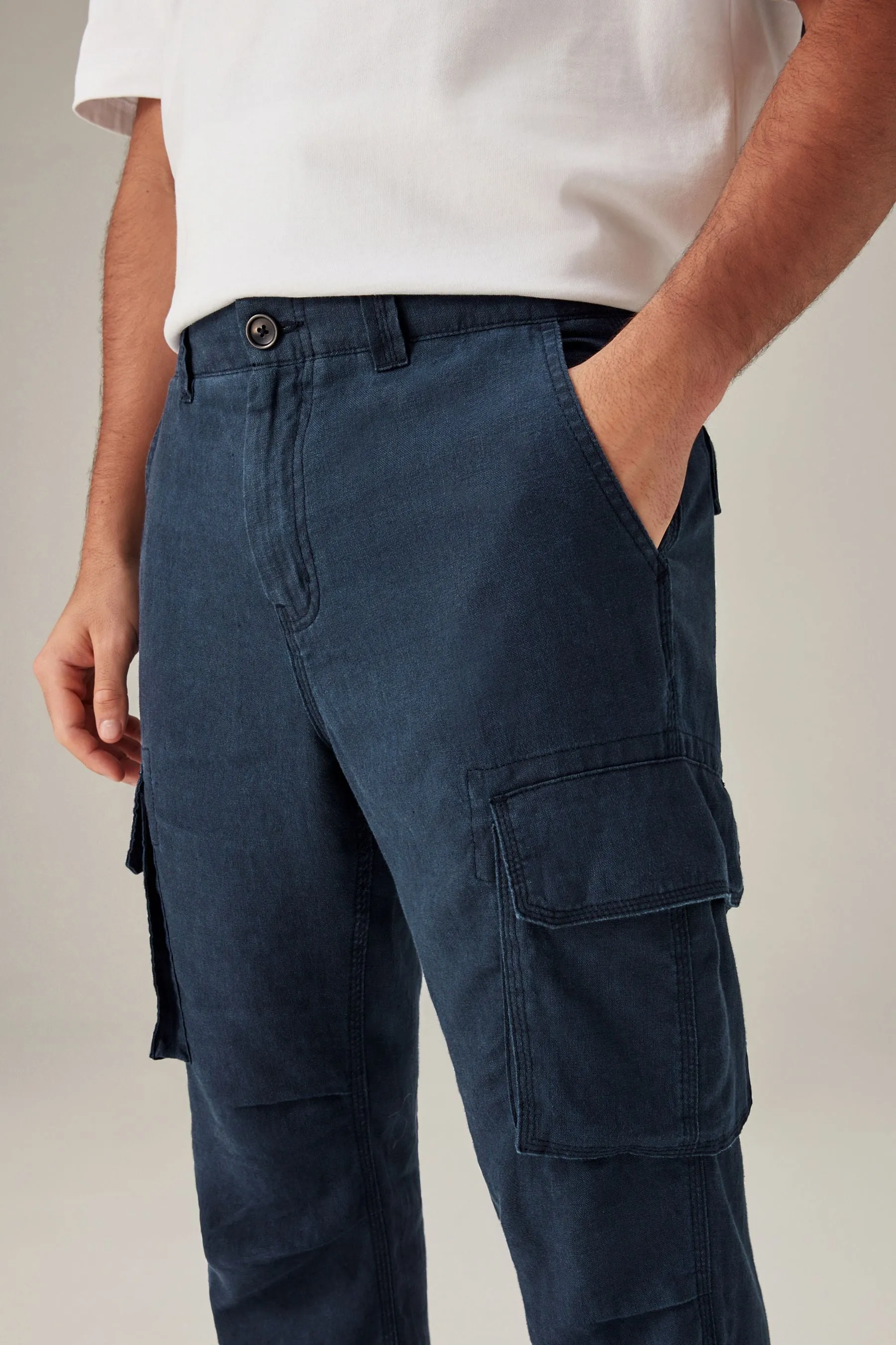 Navy  - 100% lino Pantaloni