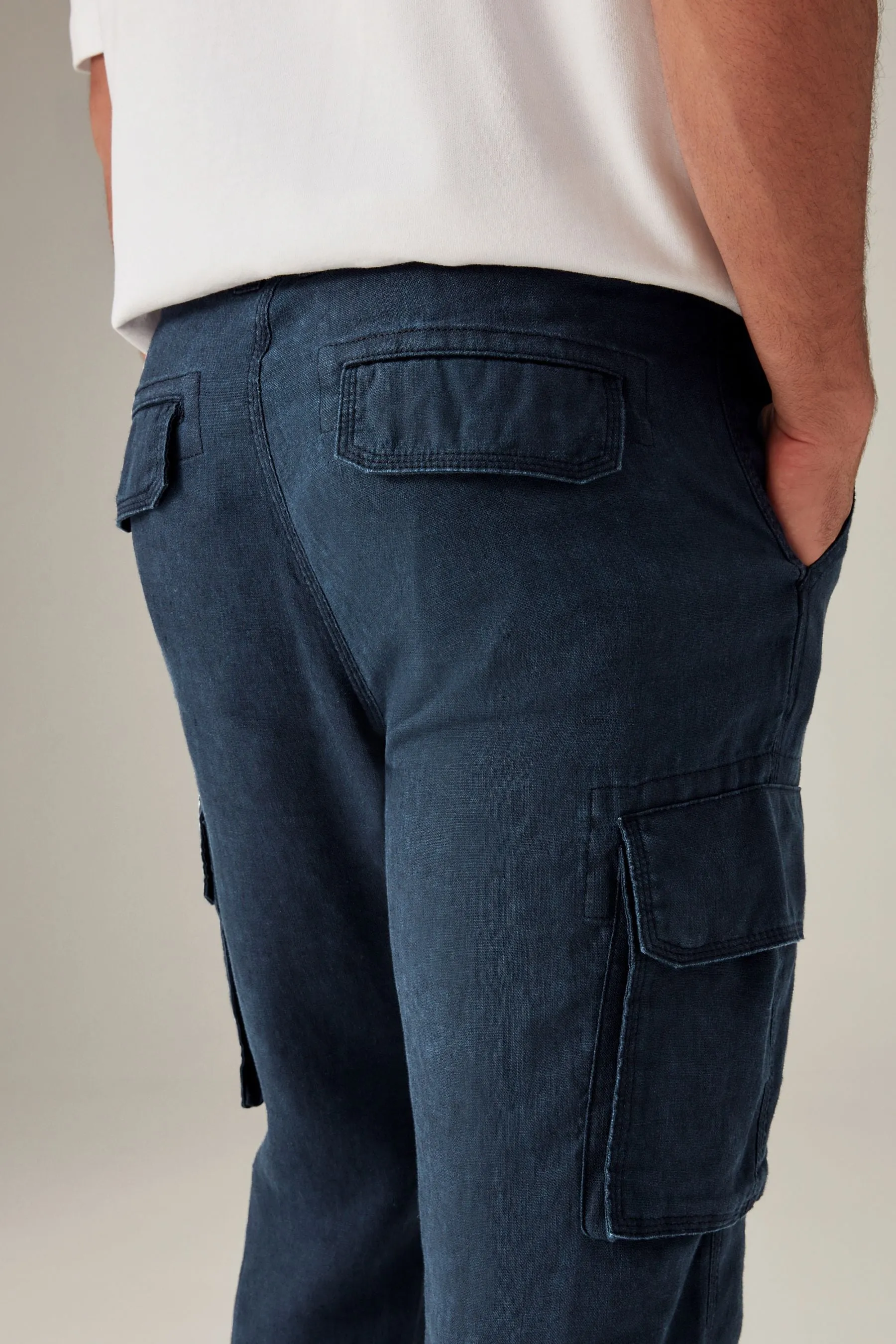 Navy  - 100% lino Pantaloni