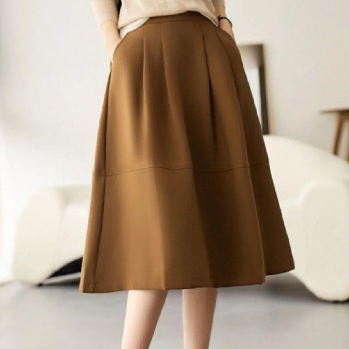 Nuovo autunno gonne al ginocchio donna vintage solido semplice una linea tutti abbinati ufficio signora elegante temperamento ch