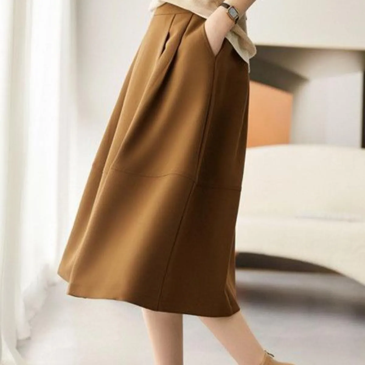 Nuovo autunno gonne al ginocchio donna vintage solido semplice una linea tutti abbinati ufficio signora elegante temperamento ch