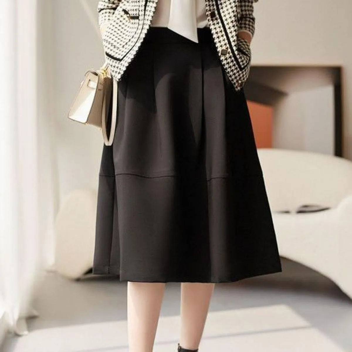 Nuovo autunno gonne al ginocchio donna vintage solido semplice una linea tutti abbinati ufficio signora elegante temperamento ch