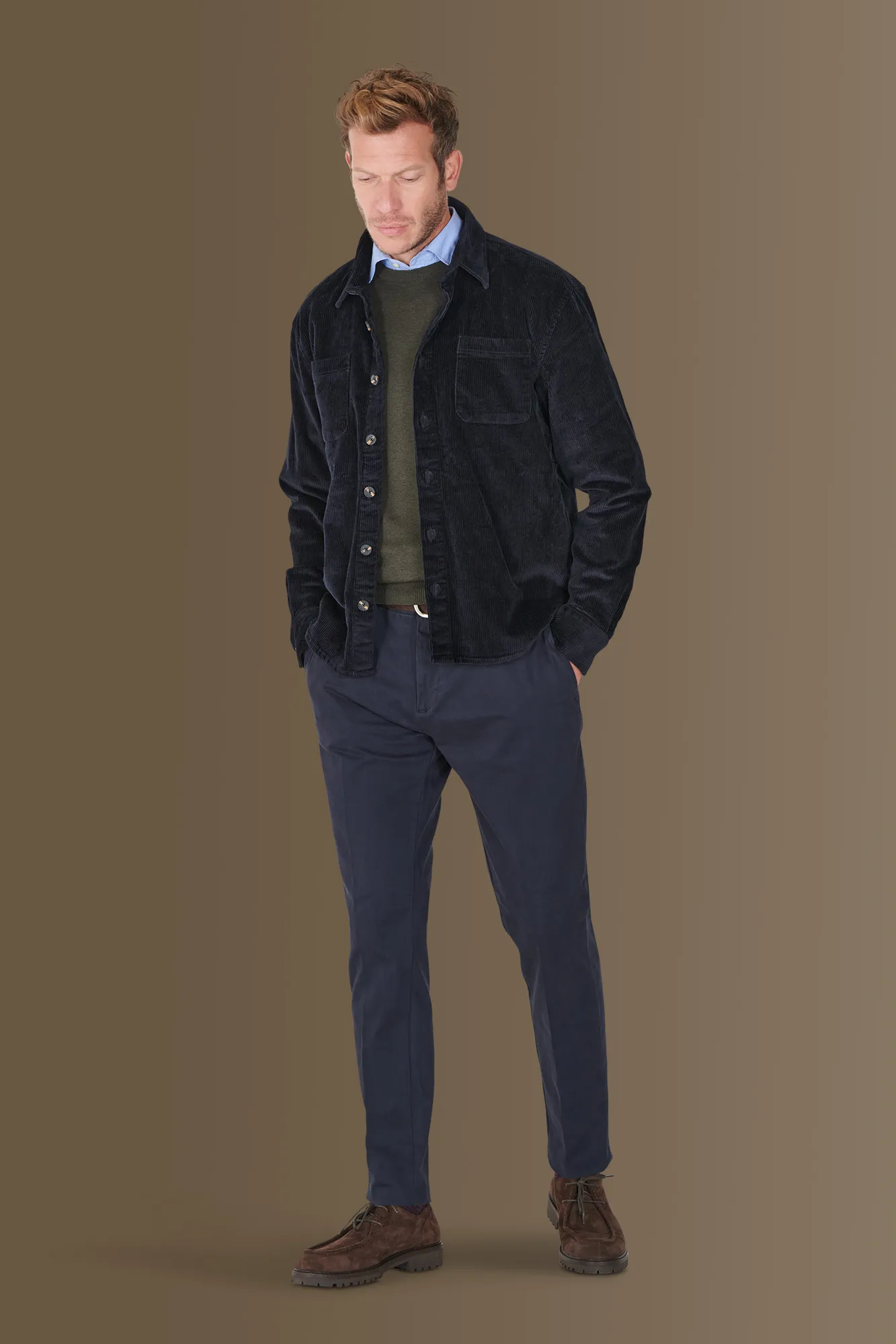 Overshirt uomo tessuto velluto a coste tinta unita