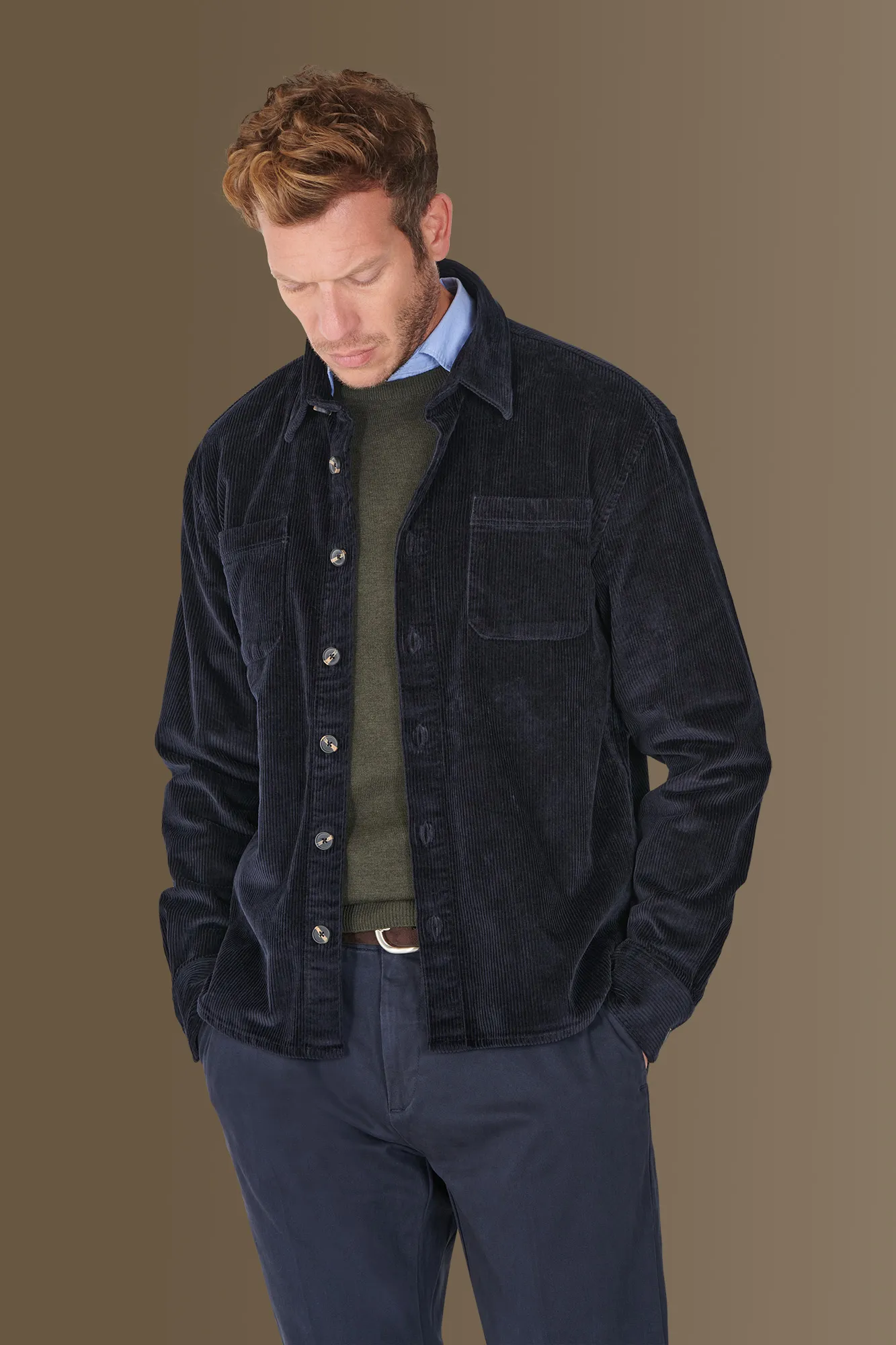 Overshirt uomo tessuto velluto a coste tinta unita