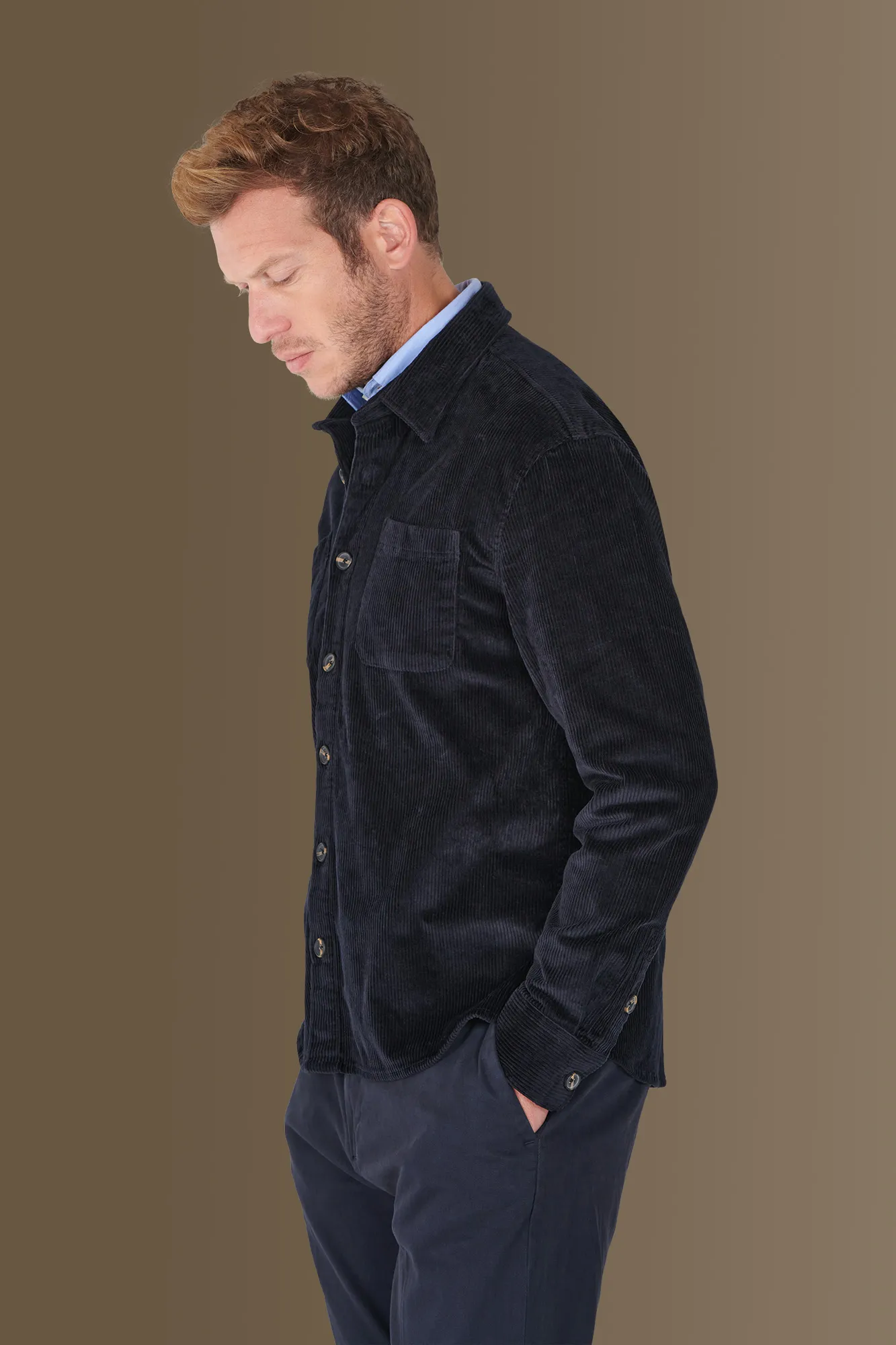 Overshirt uomo tessuto velluto a coste tinta unita