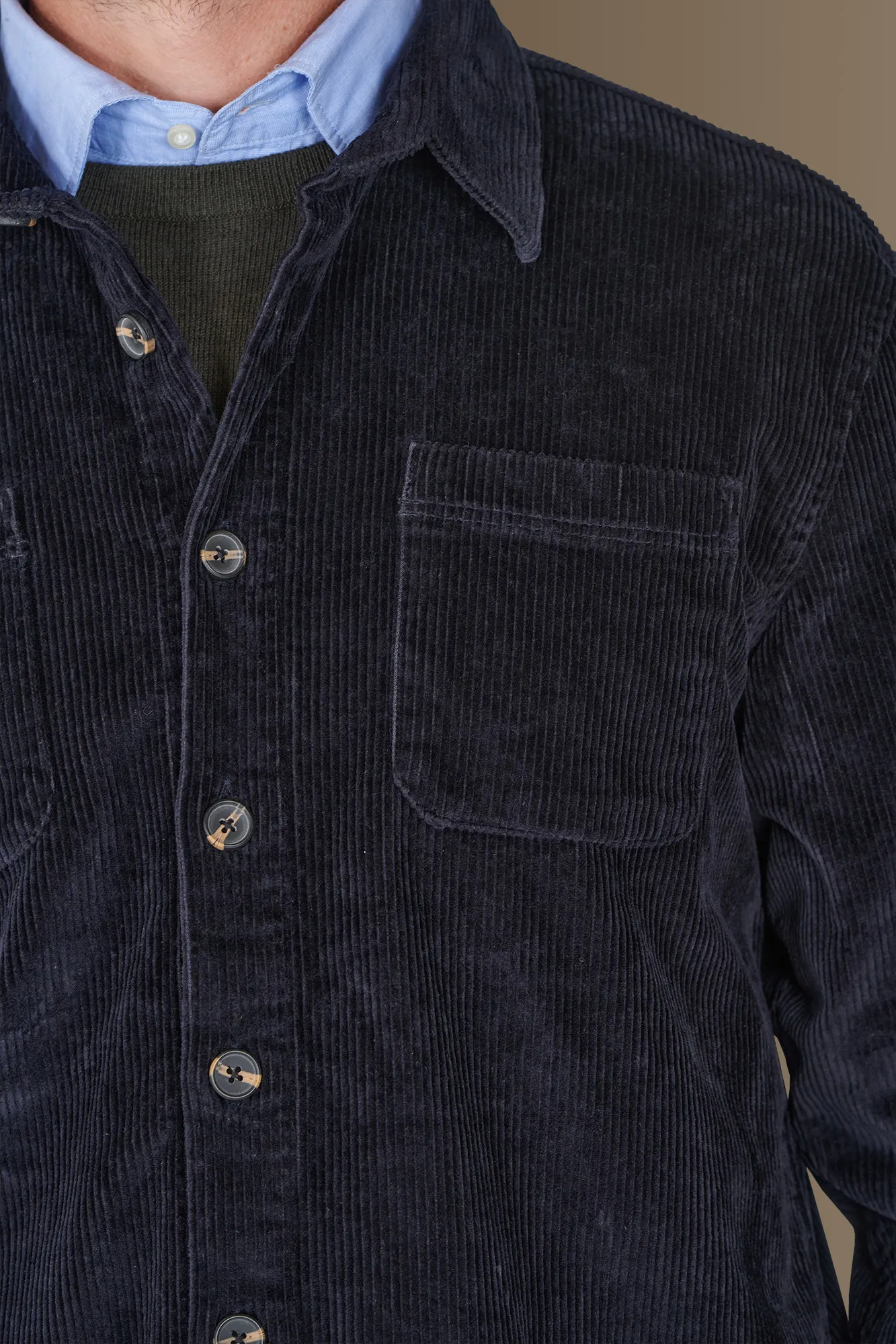 Overshirt uomo tessuto velluto a coste tinta unita