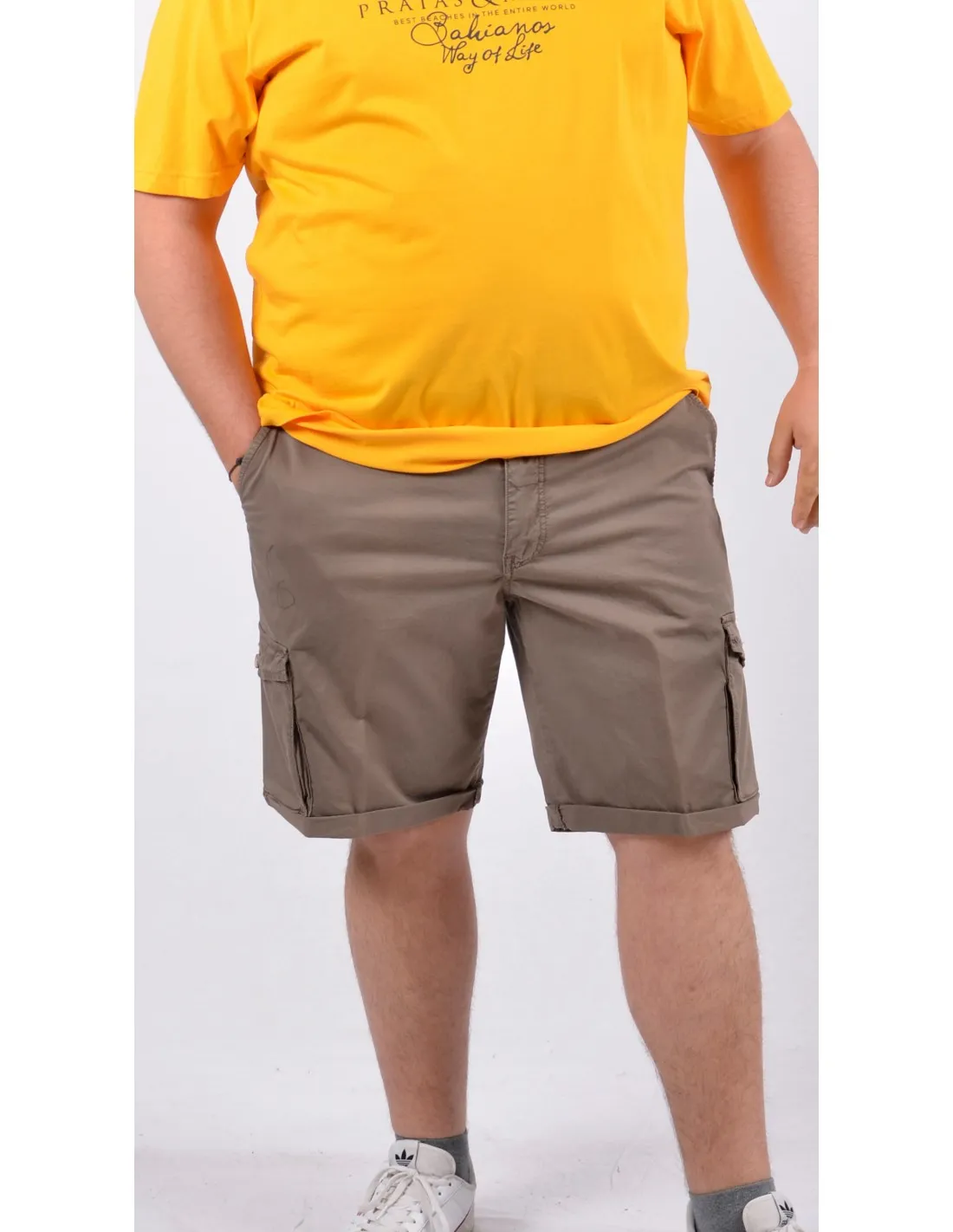 Pantalone Bermuda in cotone Moro Fango con tasche laterali Mod Treviso